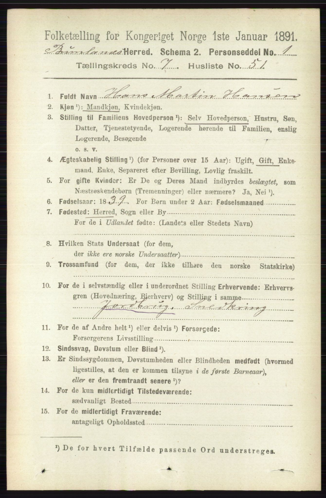RA, Folketelling 1891 for 0726 Brunlanes herred, 1891, s. 3285