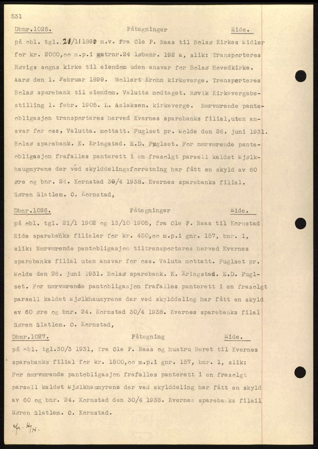 Nordmøre sorenskriveri, SAT/A-4132/1/2/2Ca: Pantebok nr. C80, 1936-1939, Dagboknr: 1025/1938