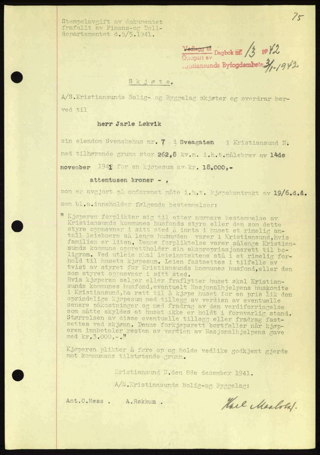 Kristiansund byfogd, AV/SAT-A-4587/A/27: Pantebok nr. 34, 1941-1945, Dagboknr: 13/1942