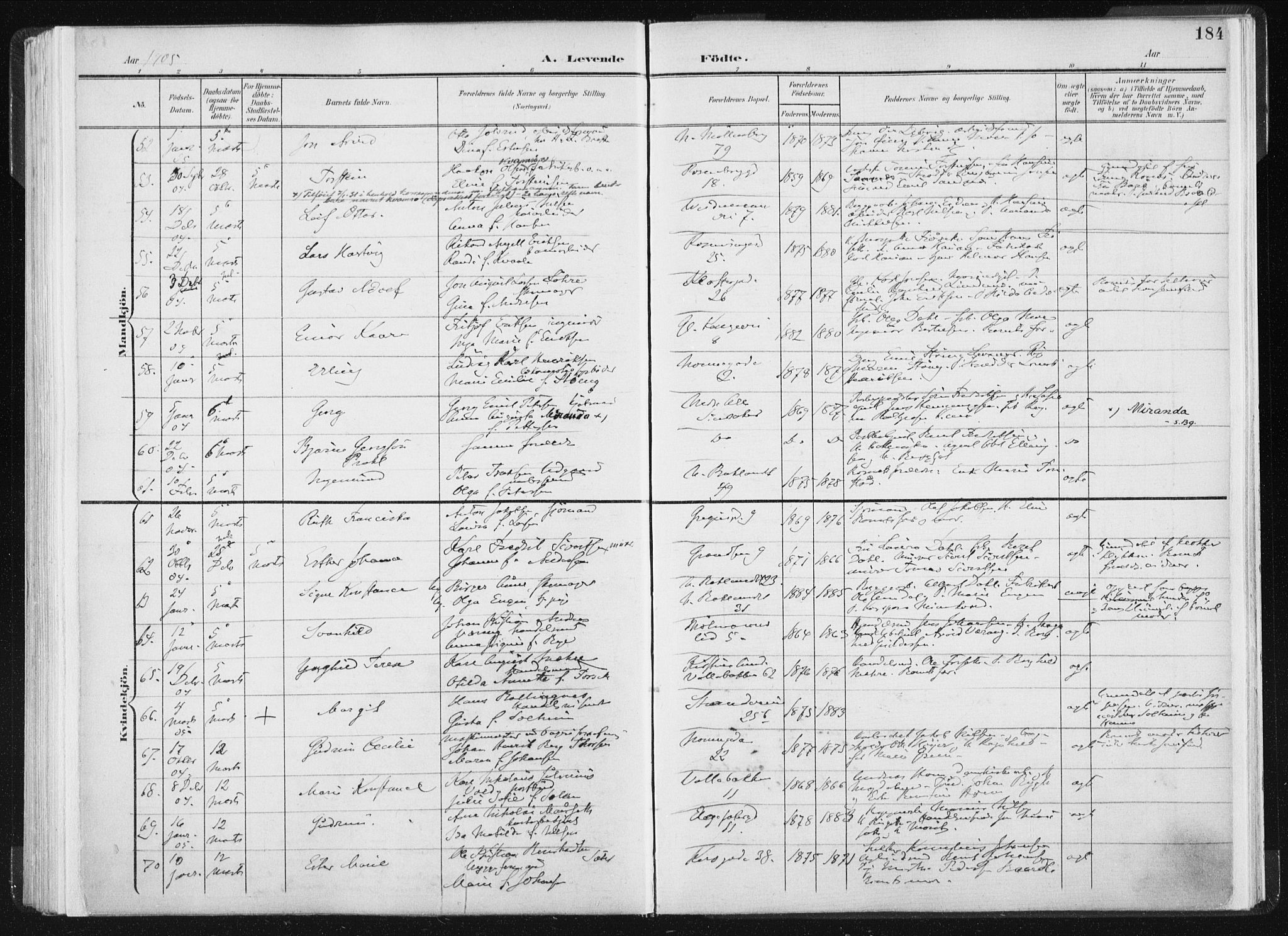 Ministerialprotokoller, klokkerbøker og fødselsregistre - Sør-Trøndelag, SAT/A-1456/604/L0199: Ministerialbok nr. 604A20I, 1901-1906, s. 184