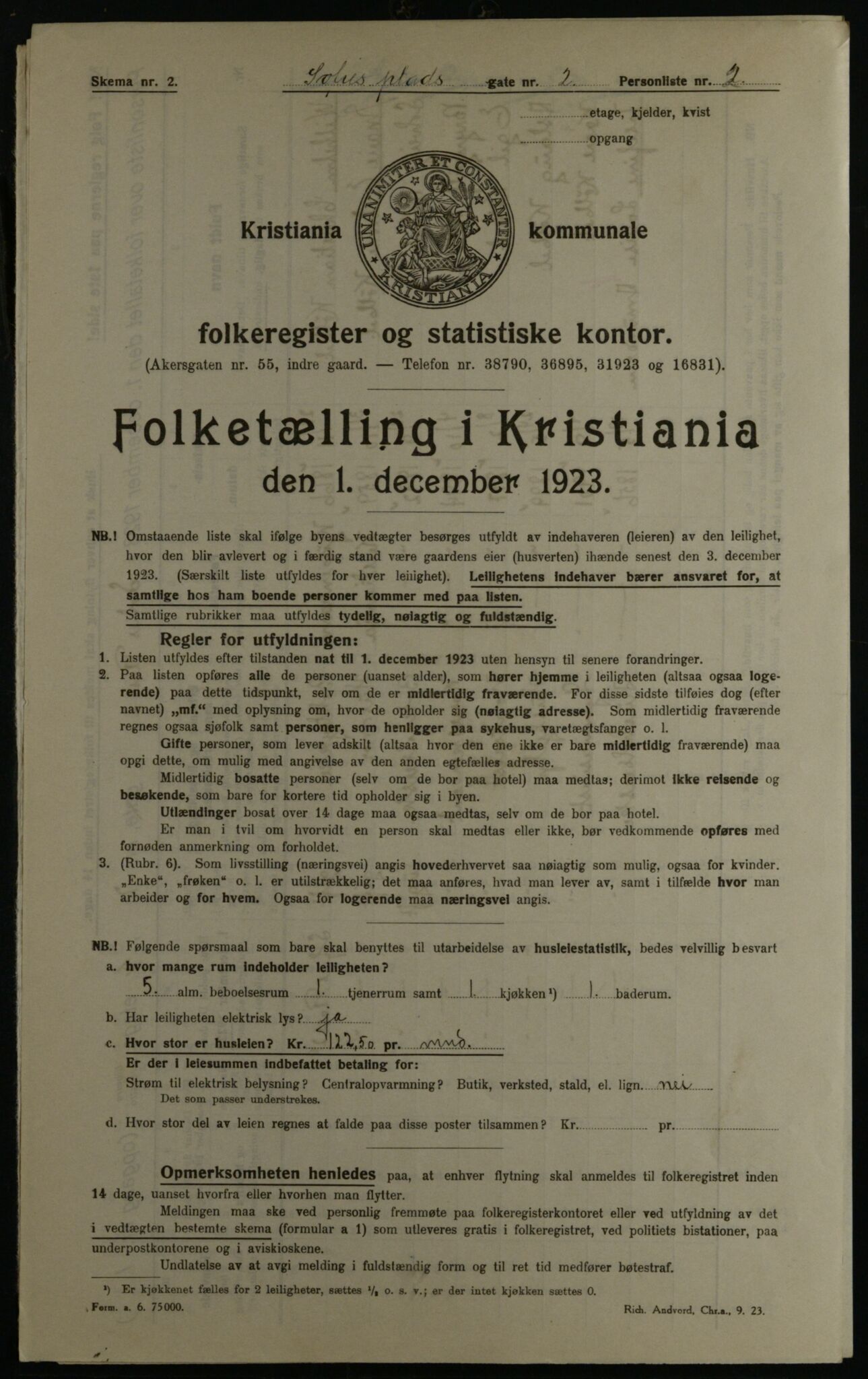 OBA, Kommunal folketelling 1.12.1923 for Kristiania, 1923, s. 109513