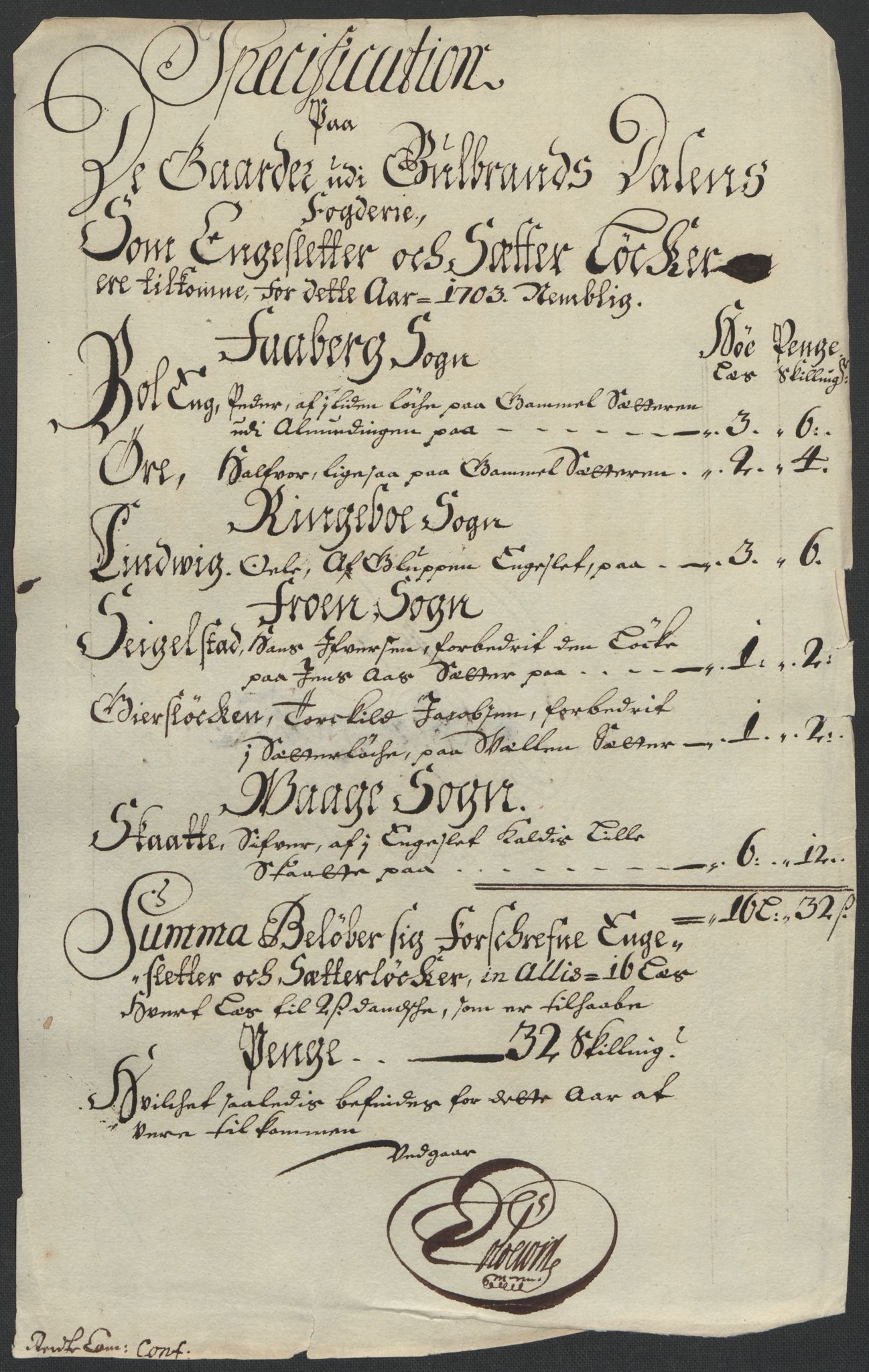 Rentekammeret inntil 1814, Reviderte regnskaper, Fogderegnskap, RA/EA-4092/R17/L1176: Fogderegnskap Gudbrandsdal, 1703, s. 42