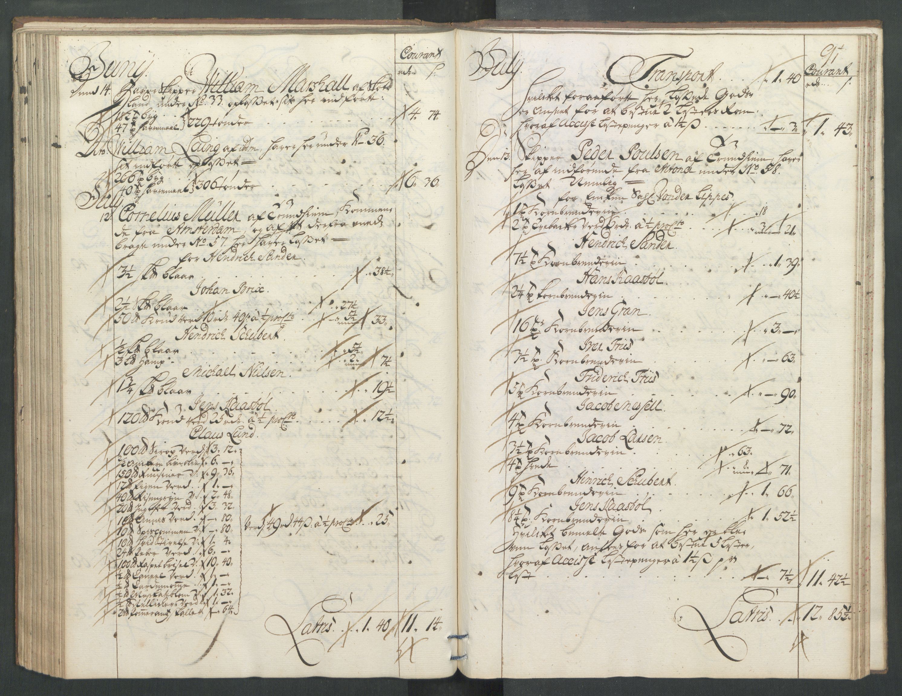 Generaltollkammeret, tollregnskaper, RA/EA-5490/R32/L0004/0001: Tollregnskaper Kristiansund / Hovedtollbok, 1731, s. 90b-91a