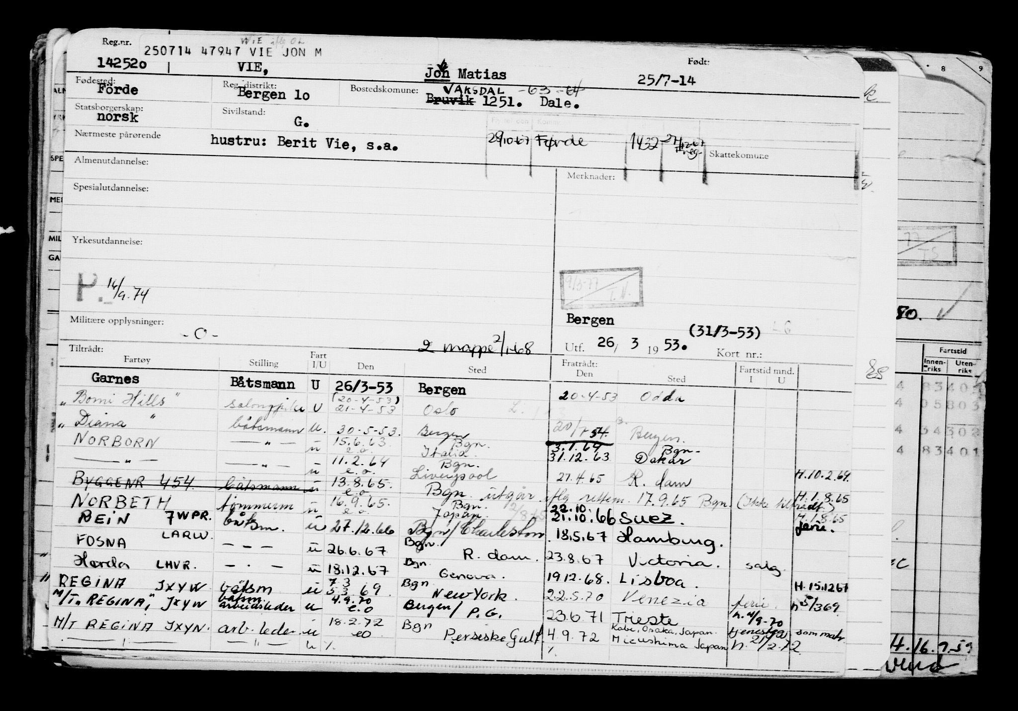 Direktoratet for sjømenn, AV/RA-S-3545/G/Gb/L0122: Hovedkort, 1914, s. 695