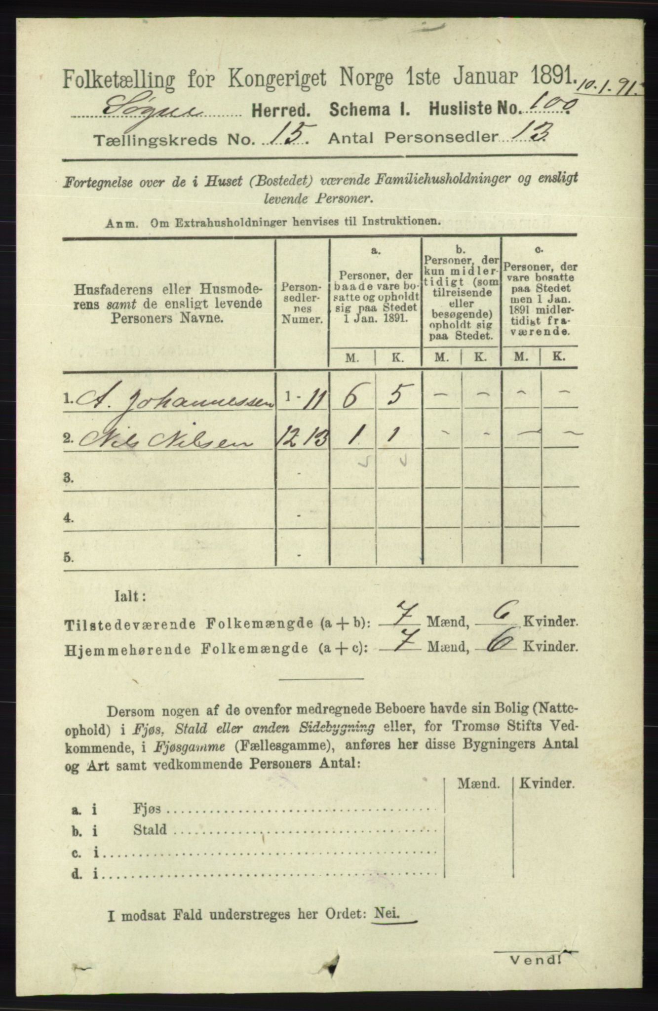 RA, Folketelling 1891 for 1018 Søgne herred, 1891, s. 3897