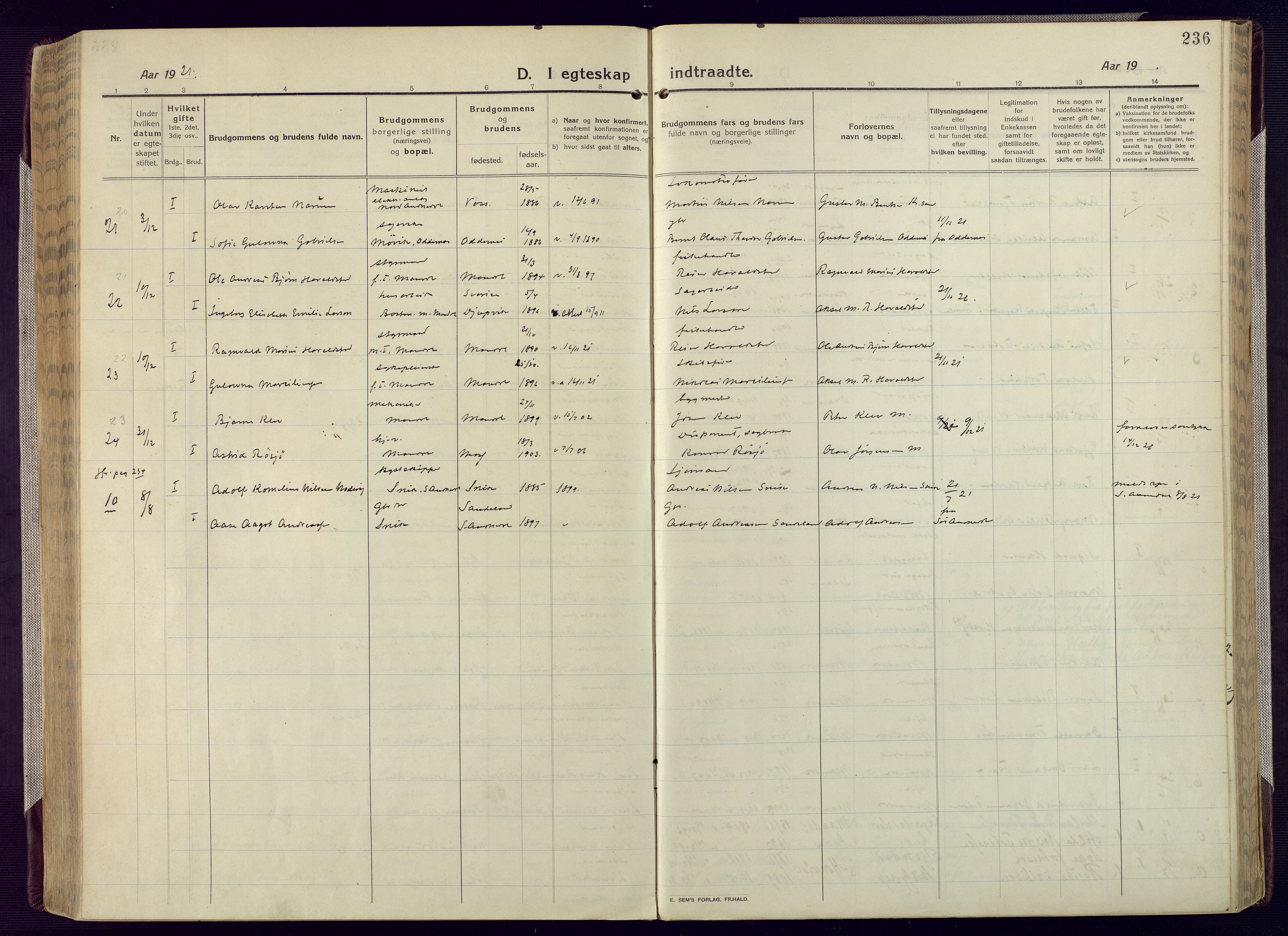 Mandal sokneprestkontor, SAK/1111-0030/F/Fa/Fac/L0001: Ministerialbok nr. A 1, 1913-1925, s. 236