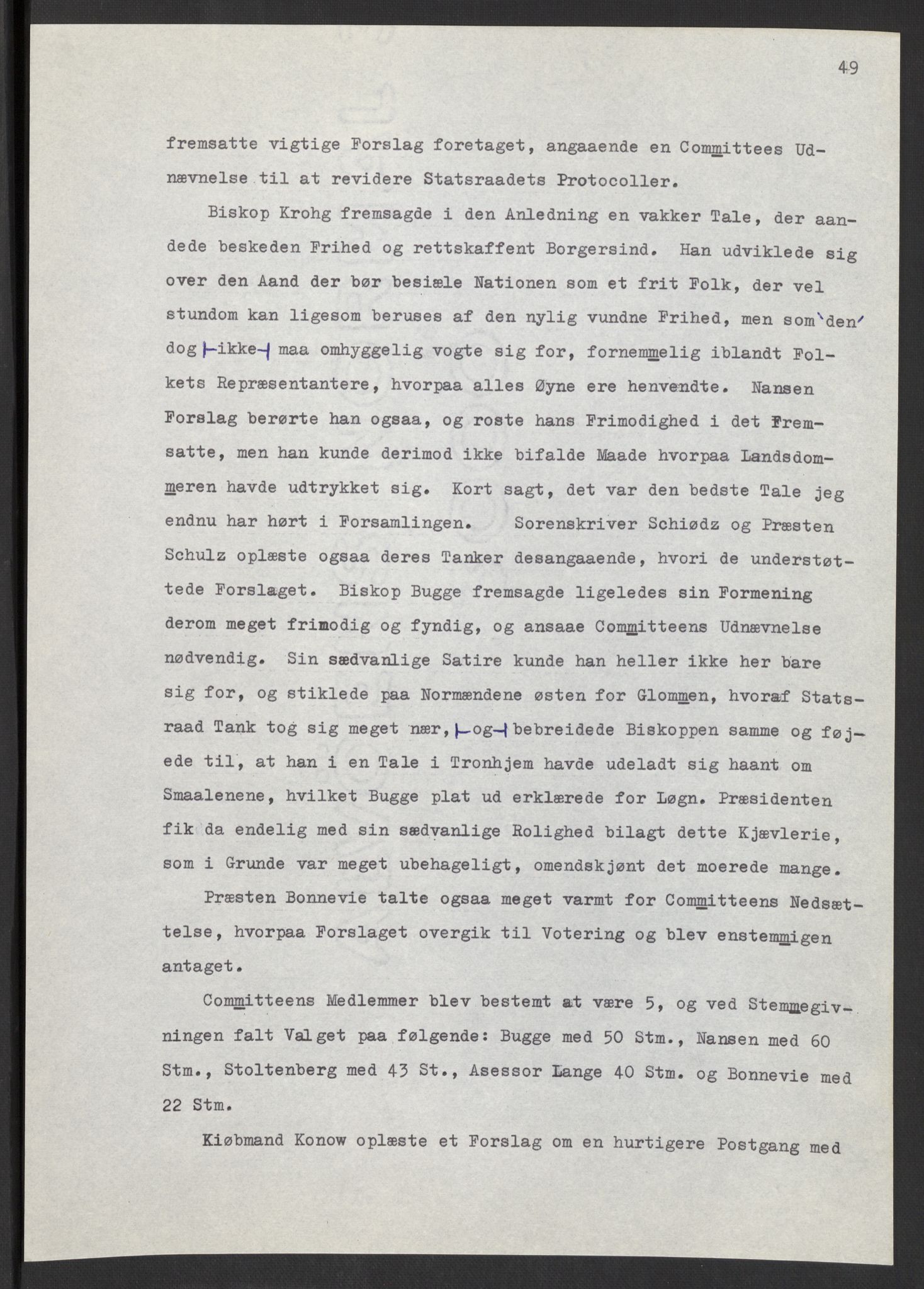 Manuskriptsamlingen, AV/RA-EA-3667/F/L0197: Wetlesen, Hans Jørgen (stortingsmann, ingeniørkaptein); Referat fra Stortinget 1815-1816, 1815-1816, s. 49