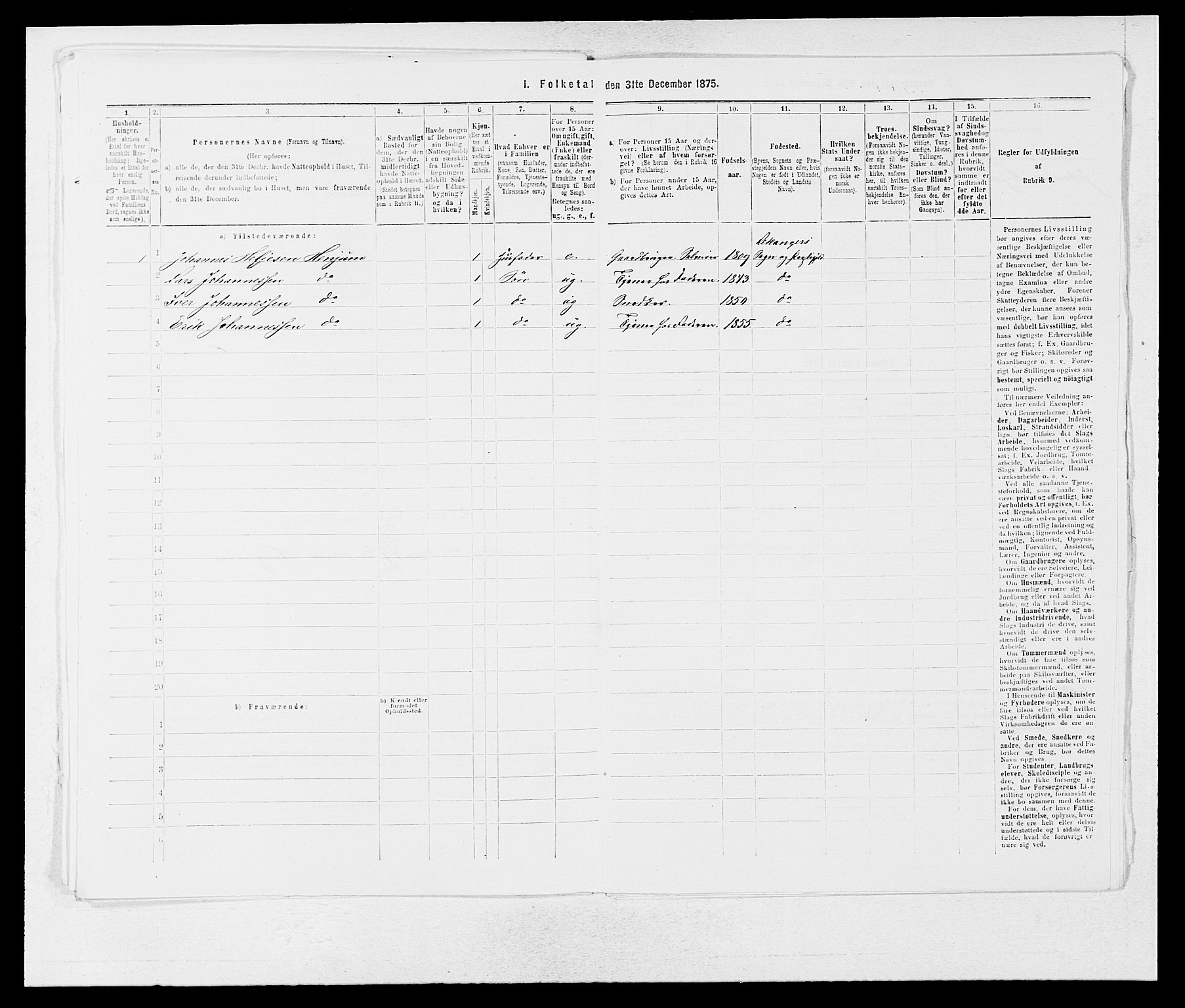 SAB, Folketelling 1875 for 1419P Leikanger prestegjeld, 1875, s. 300