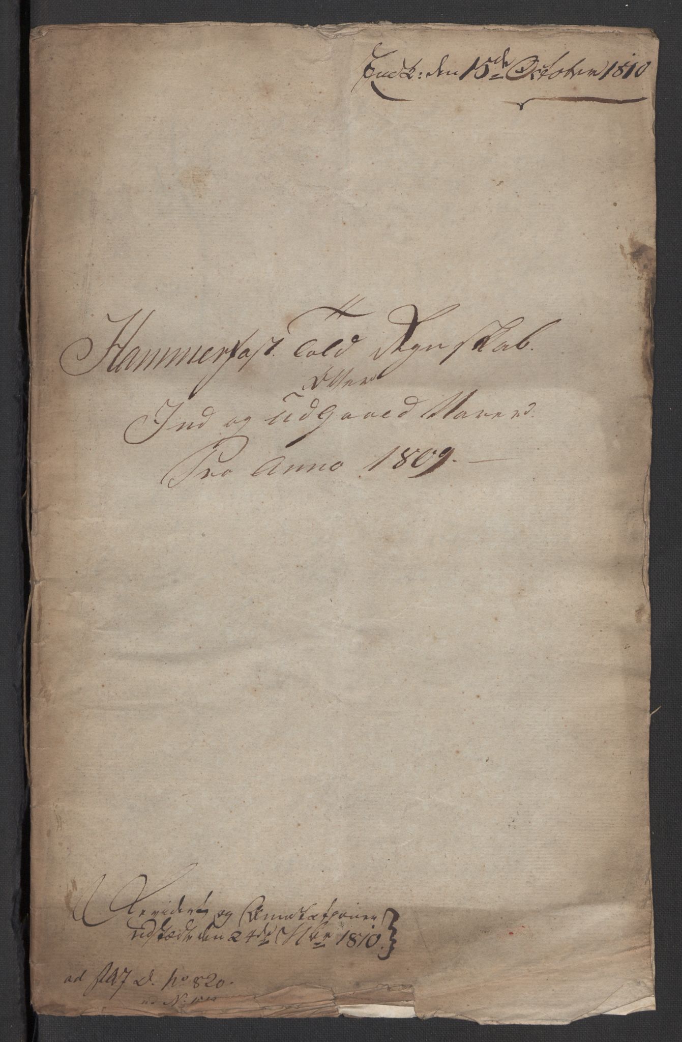 Generaltollkammeret, tollregnskaper, RA/EA-5490/R36/L0004/0011: Tollregnskaper Hammerfest / Tollbok, 1809