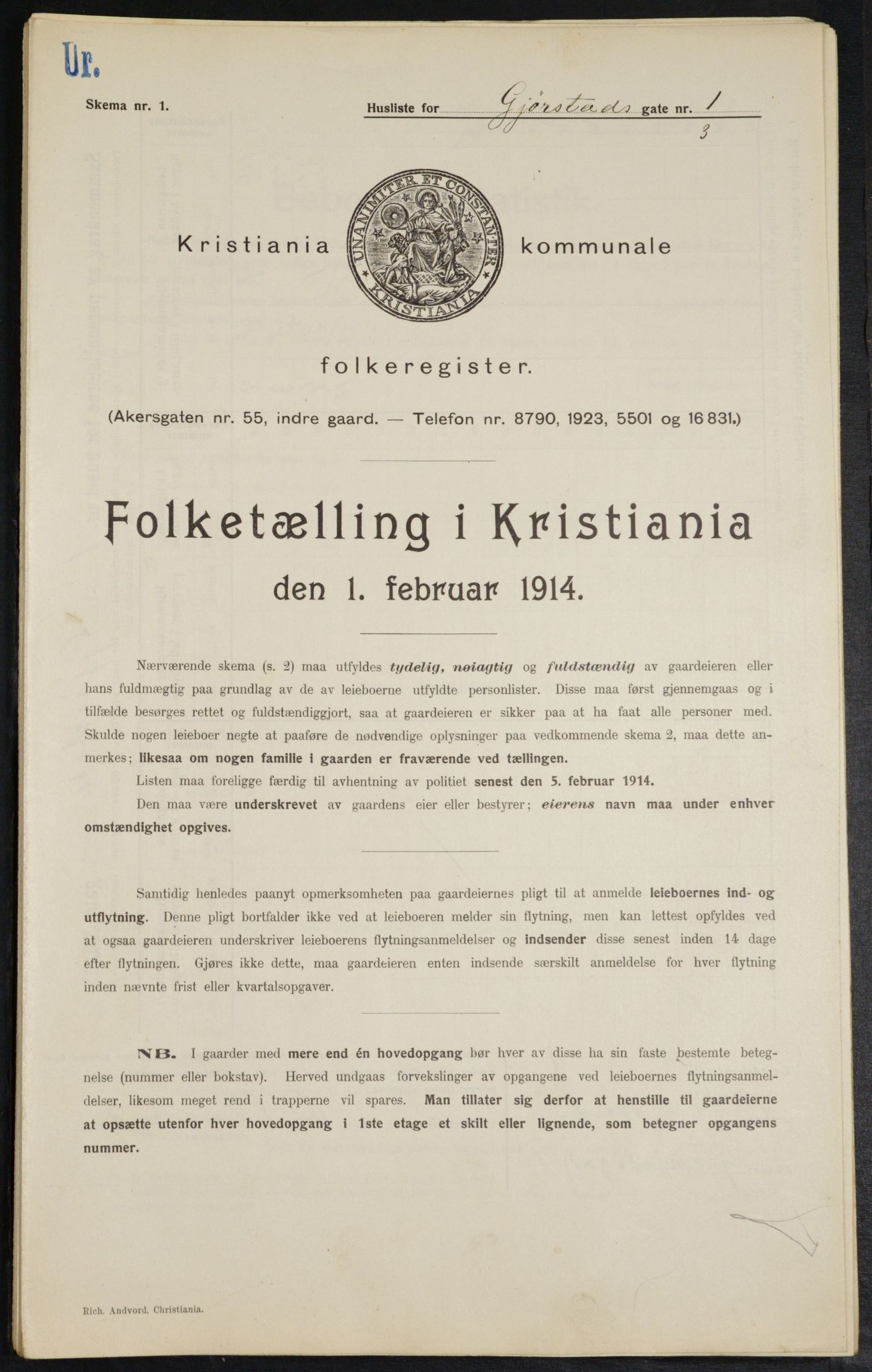 OBA, Kommunal folketelling 1.2.1914 for Kristiania, 1914, s. 29433