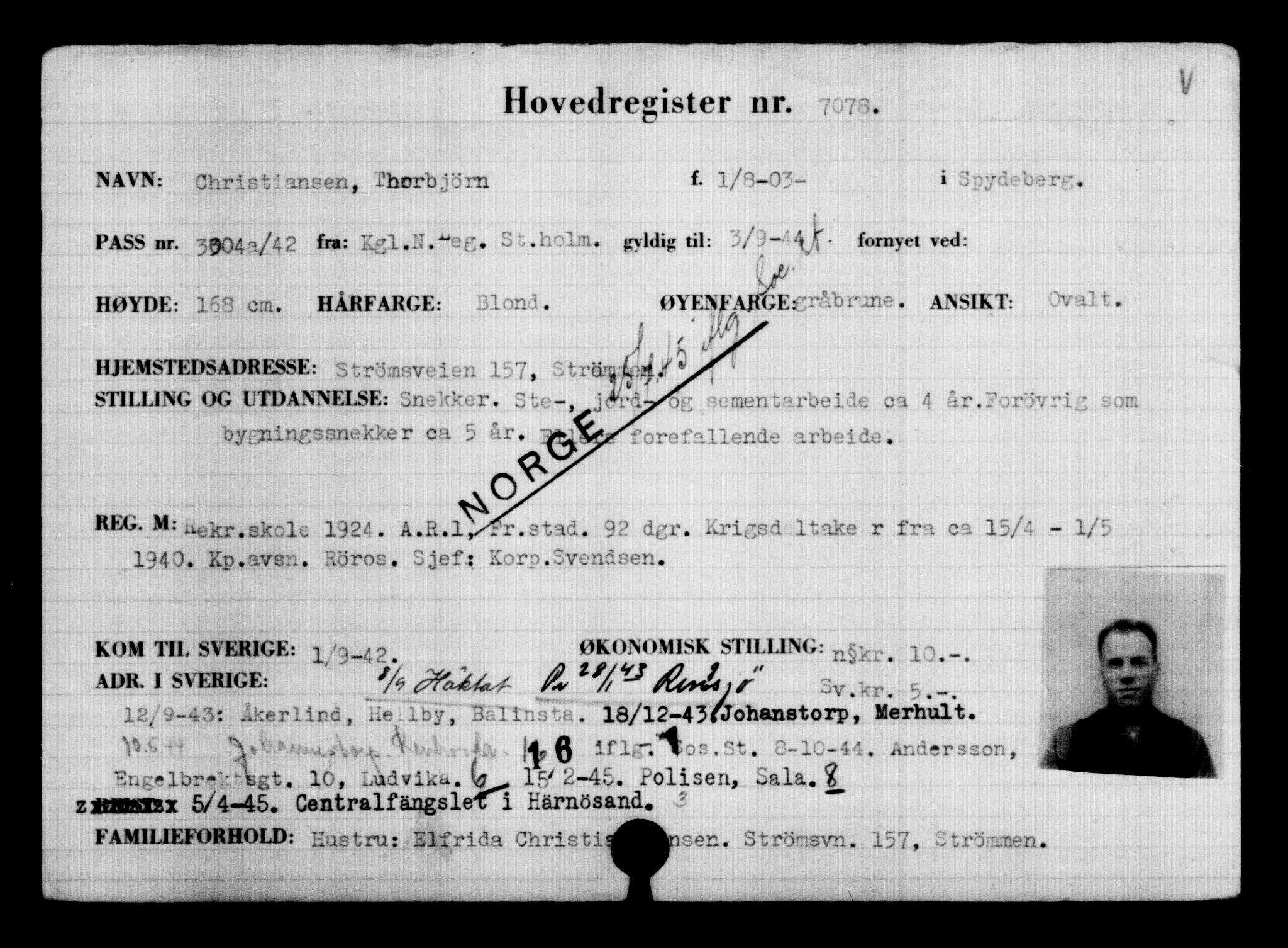Utenriksstasjonene, Legasjonen i Stockholm, Flyktningkontoret, AV/RA-S-6753/V/Va/L0005: Kjesäterkartoteket, flyktning nr. 6600-9417, 1940-1945, s. 576