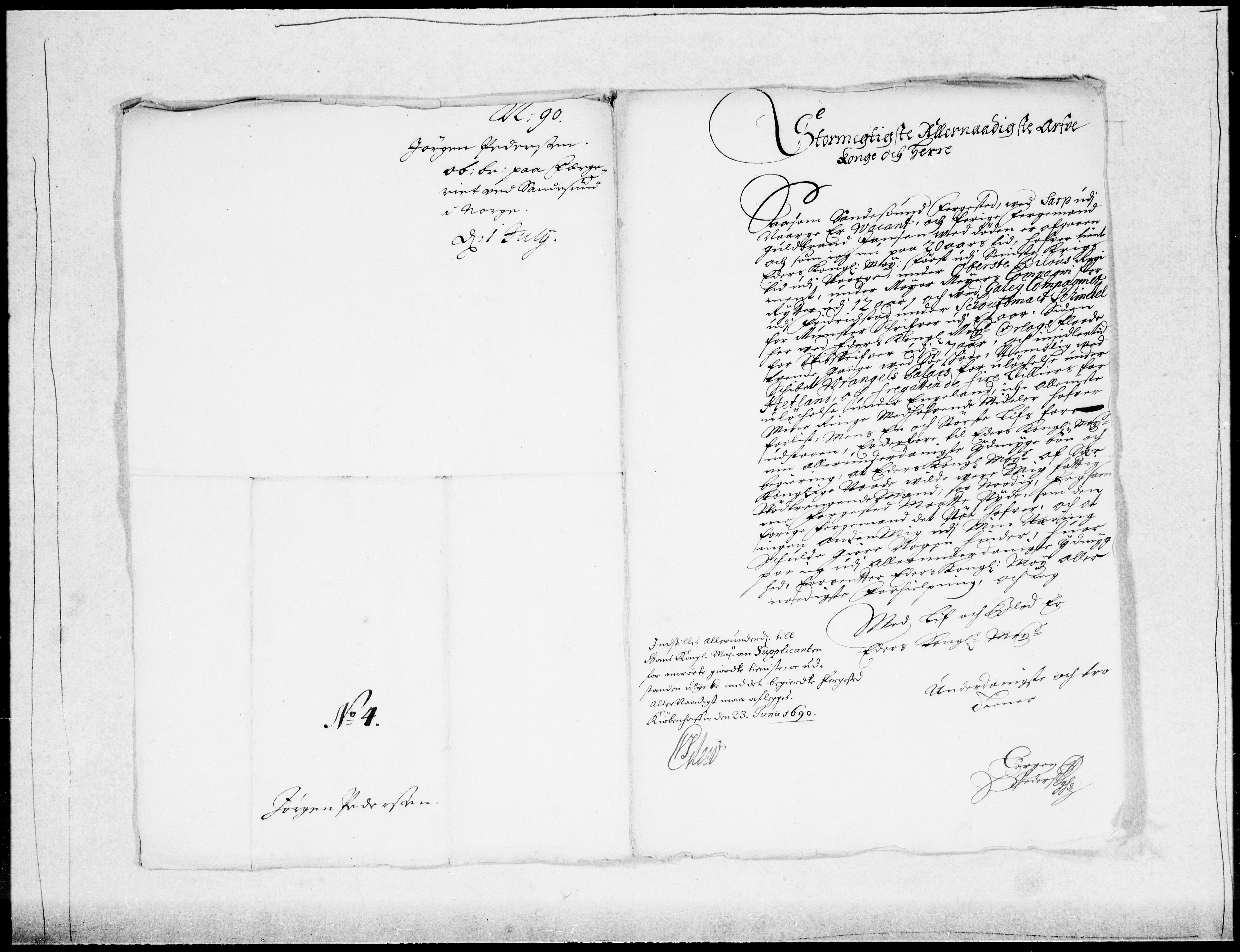 Danske Kanselli 1572-1799, RA/EA-3023/F/Fc/Fcc/Fcca/L0043: Norske innlegg 1572-1799, 1689-1690, s. 423