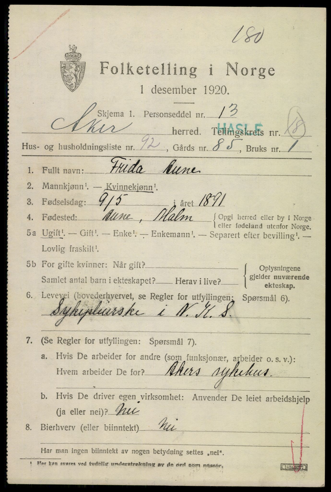 SAO, Folketelling 1920 for 0218 Aker herred, 1920, s. 111830