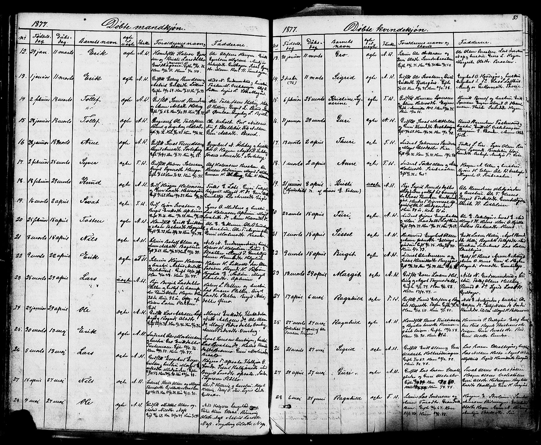 Ål kirkebøker, SAKO/A-249/F/Fa/L0007: Ministerialbok nr. I 7, 1865-1881, s. 83