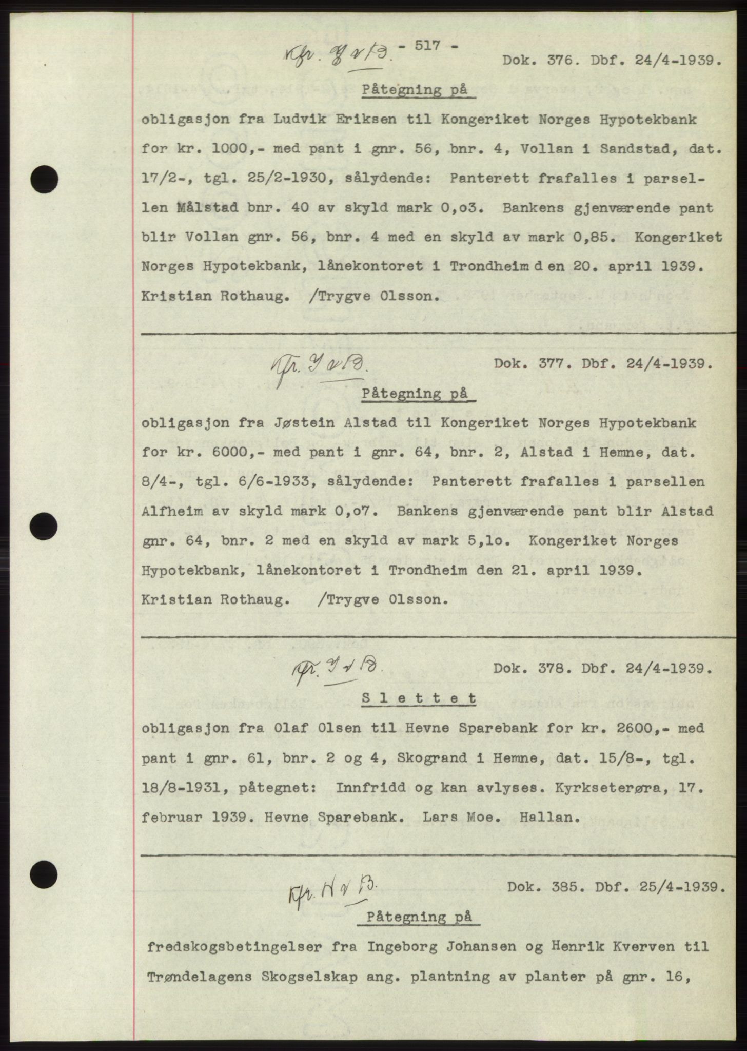 Hitra sorenskriveri, AV/SAT-A-0018/2/2C/2Ca: Pantebok nr. C1, 1936-1945, Dagboknr: 376/1939