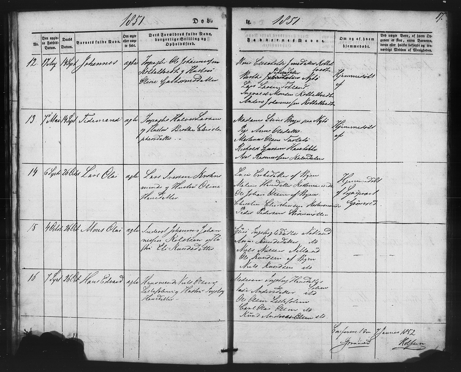 St. Jørgens hospital og Årstad sokneprestembete, AV/SAB-A-99934: Klokkerbok nr. A 2, 1843-1863, s. 17