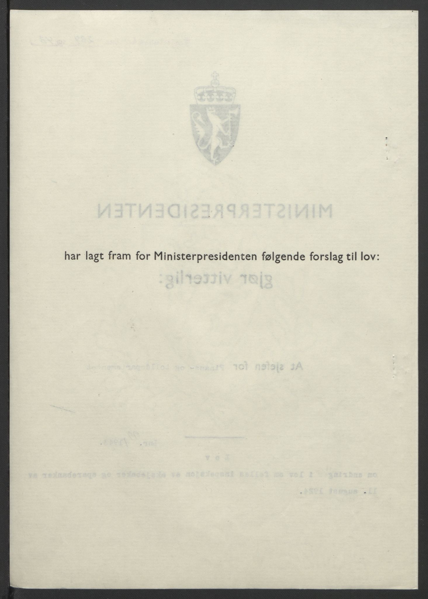 NS-administrasjonen 1940-1945 (Statsrådsekretariatet, de kommisariske statsråder mm), RA/S-4279/D/Db/L0099: Lover, 1943, s. 453