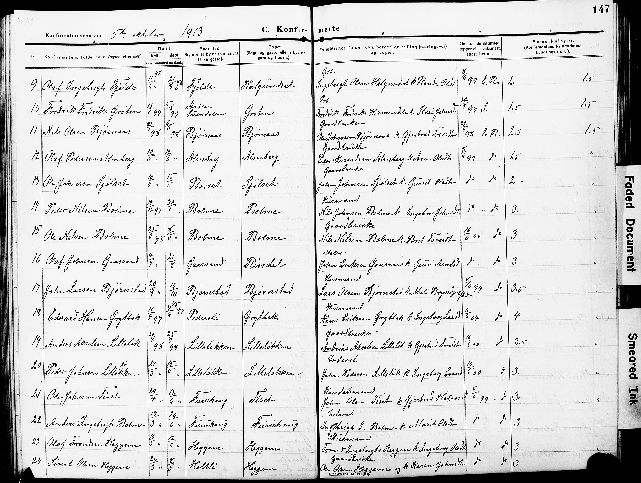 Ministerialprotokoller, klokkerbøker og fødselsregistre - Møre og Romsdal, AV/SAT-A-1454/598/L1079: Klokkerbok nr. 598C04, 1909-1927, s. 147