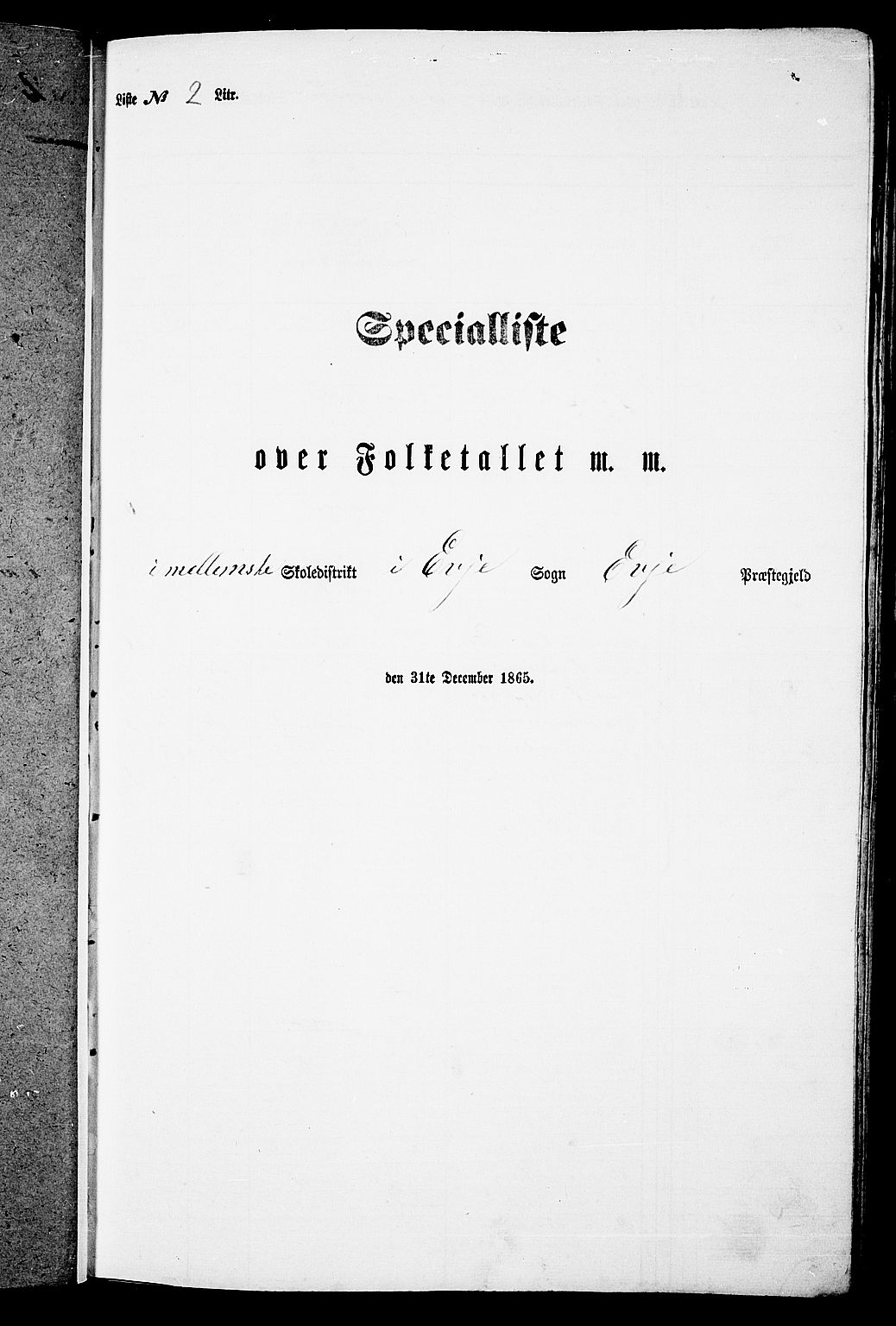 RA, Folketelling 1865 for 0934P Evje prestegjeld, 1865, s. 21