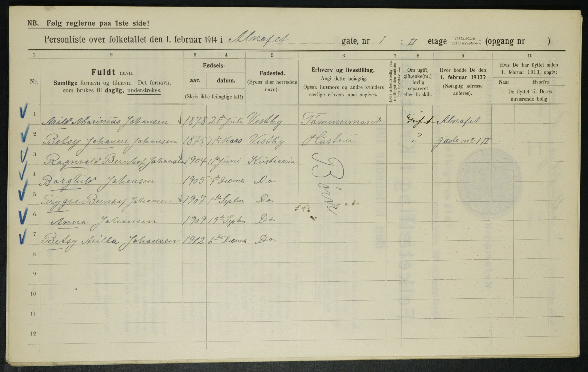 OBA, Kommunal folketelling 1.2.1914 for Kristiania, 1914, s. 1028