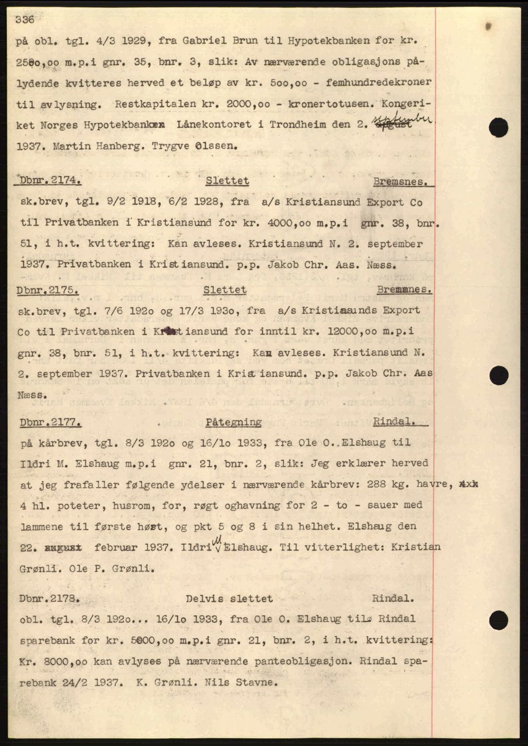 Nordmøre sorenskriveri, SAT/A-4132/1/2/2Ca: Pantebok nr. C80, 1936-1939, Dagboknr: 2174/1937