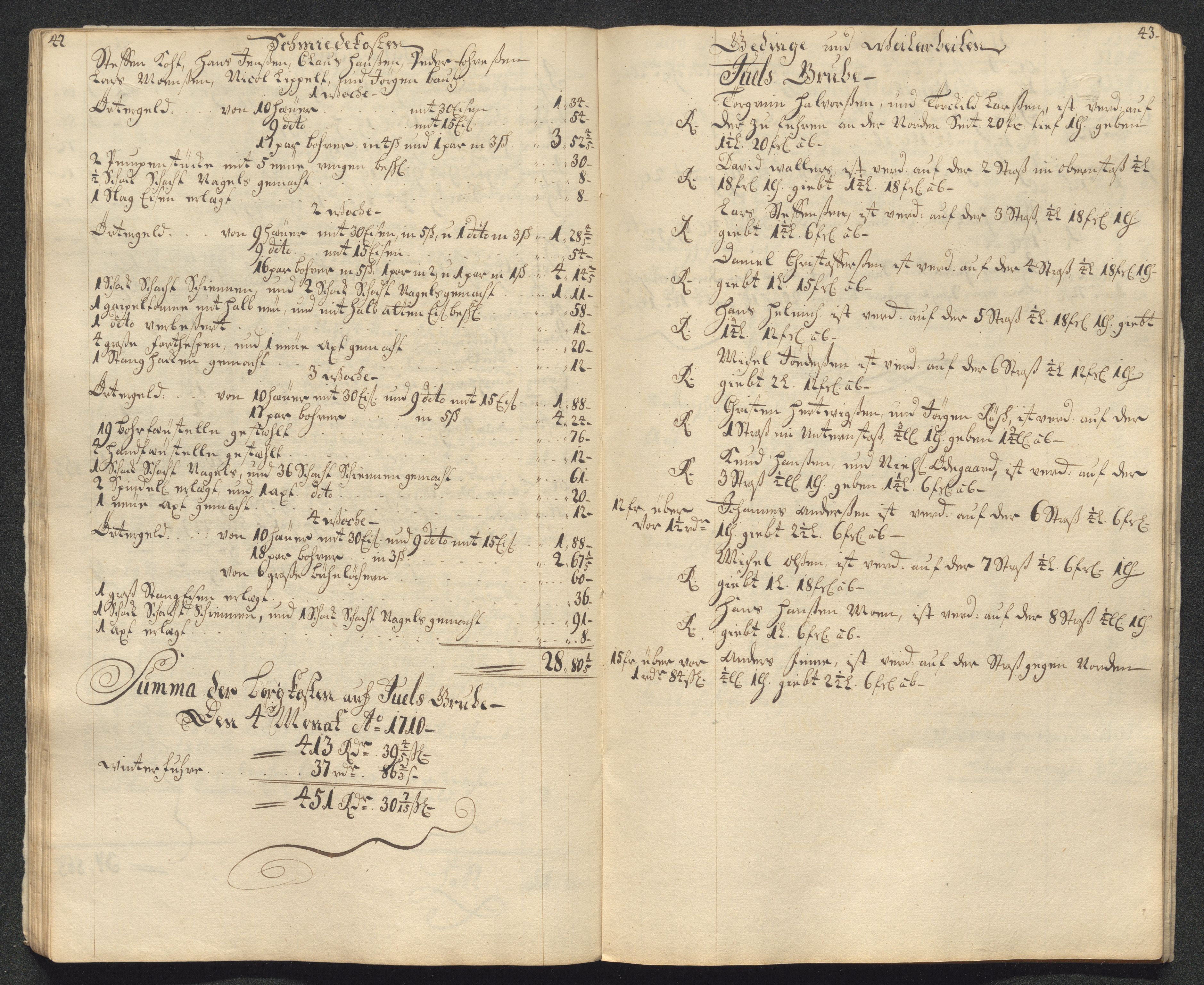 Kongsberg Sølvverk 1623-1816, AV/SAKO-EA-3135/001/D/Dc/Dcd/L0099: Utgiftsregnskap for gruver m.m., 1710, s. 165