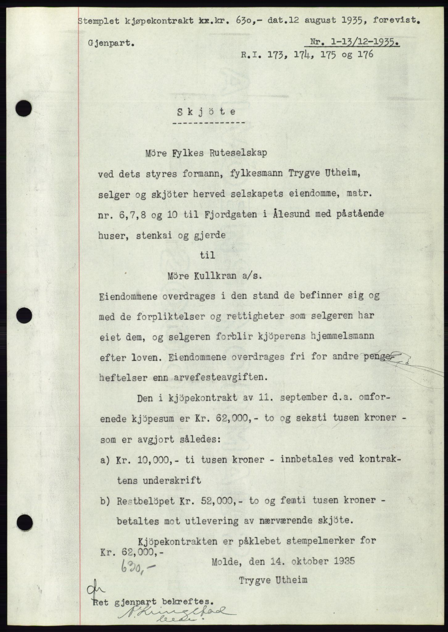 Ålesund byfogd, AV/SAT-A-4384: Pantebok nr. 32, 1934-1935, Tingl.dato: 13.12.1935