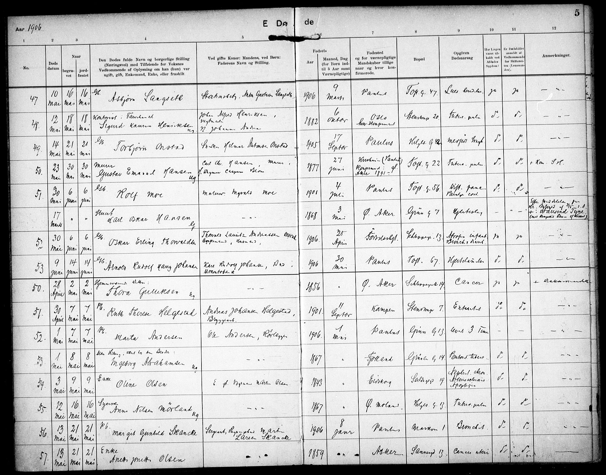 Paulus prestekontor Kirkebøker, AV/SAO-A-10871/F/Fa/L0018: Ministerialbok nr. 18, 1906-1915, s. 5