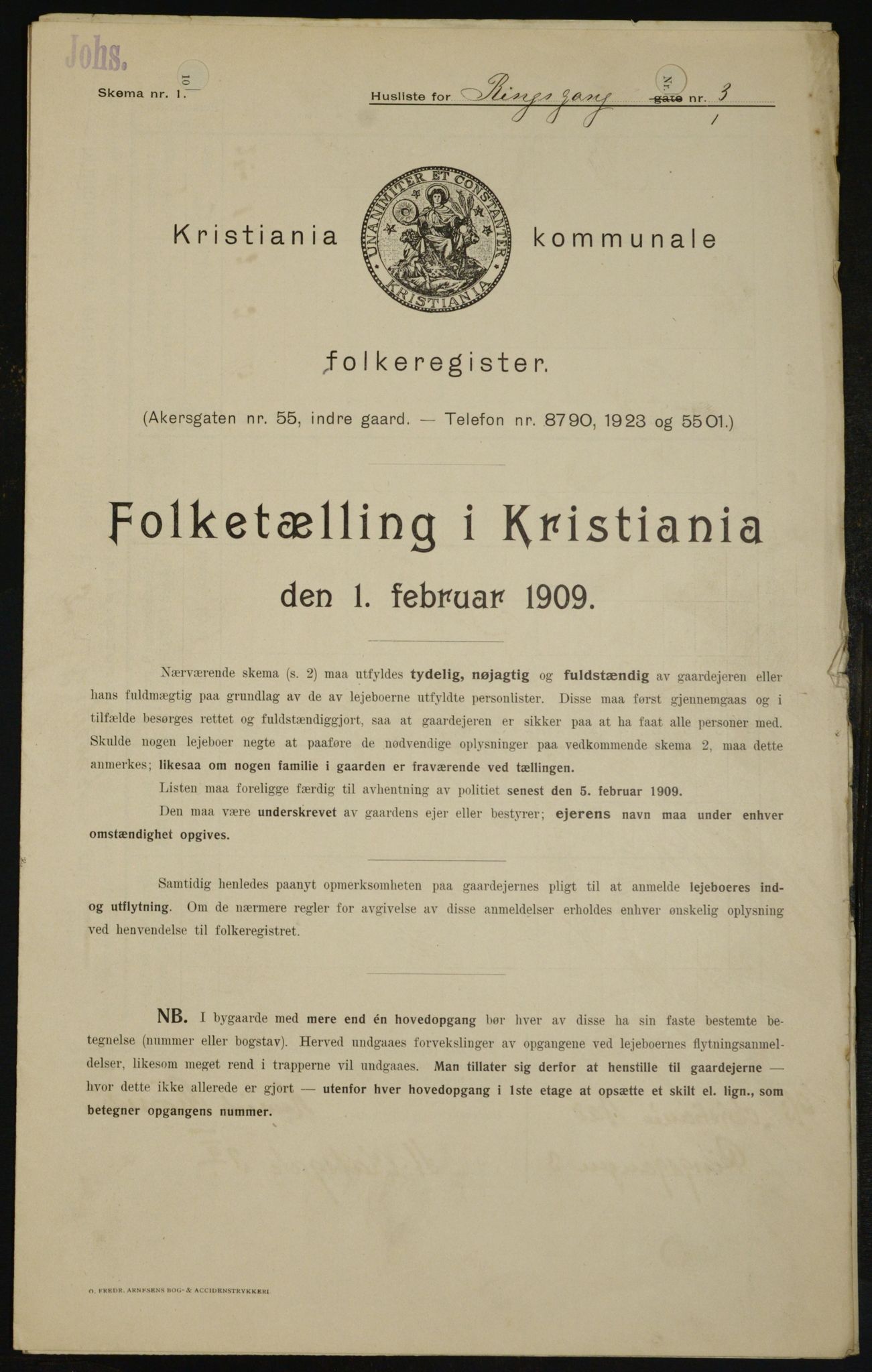 OBA, Kommunal folketelling 1.2.1909 for Kristiania kjøpstad, 1909, s. 75404