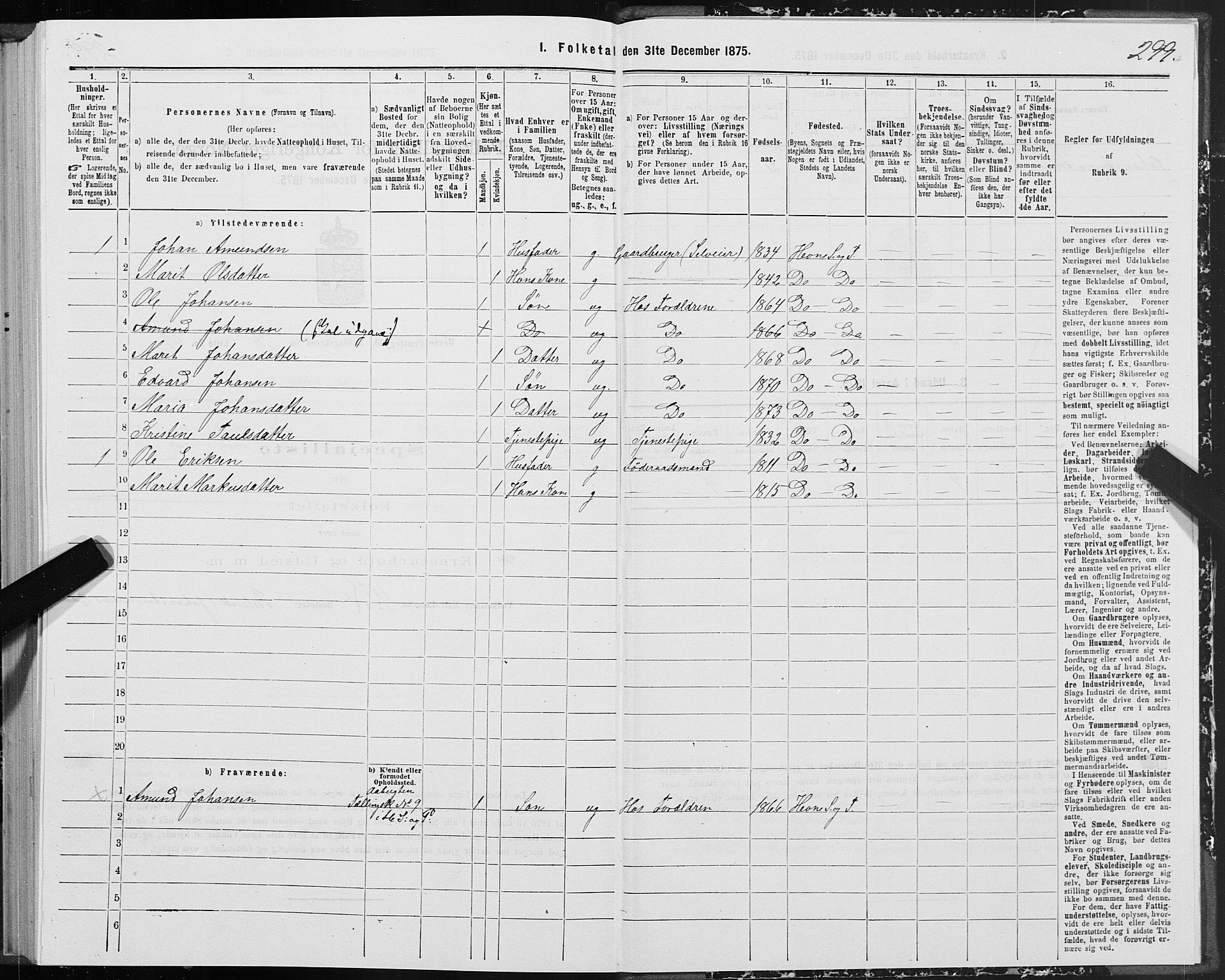 SAT, Folketelling 1875 for 1612P Hemne prestegjeld, 1875, s. 4299