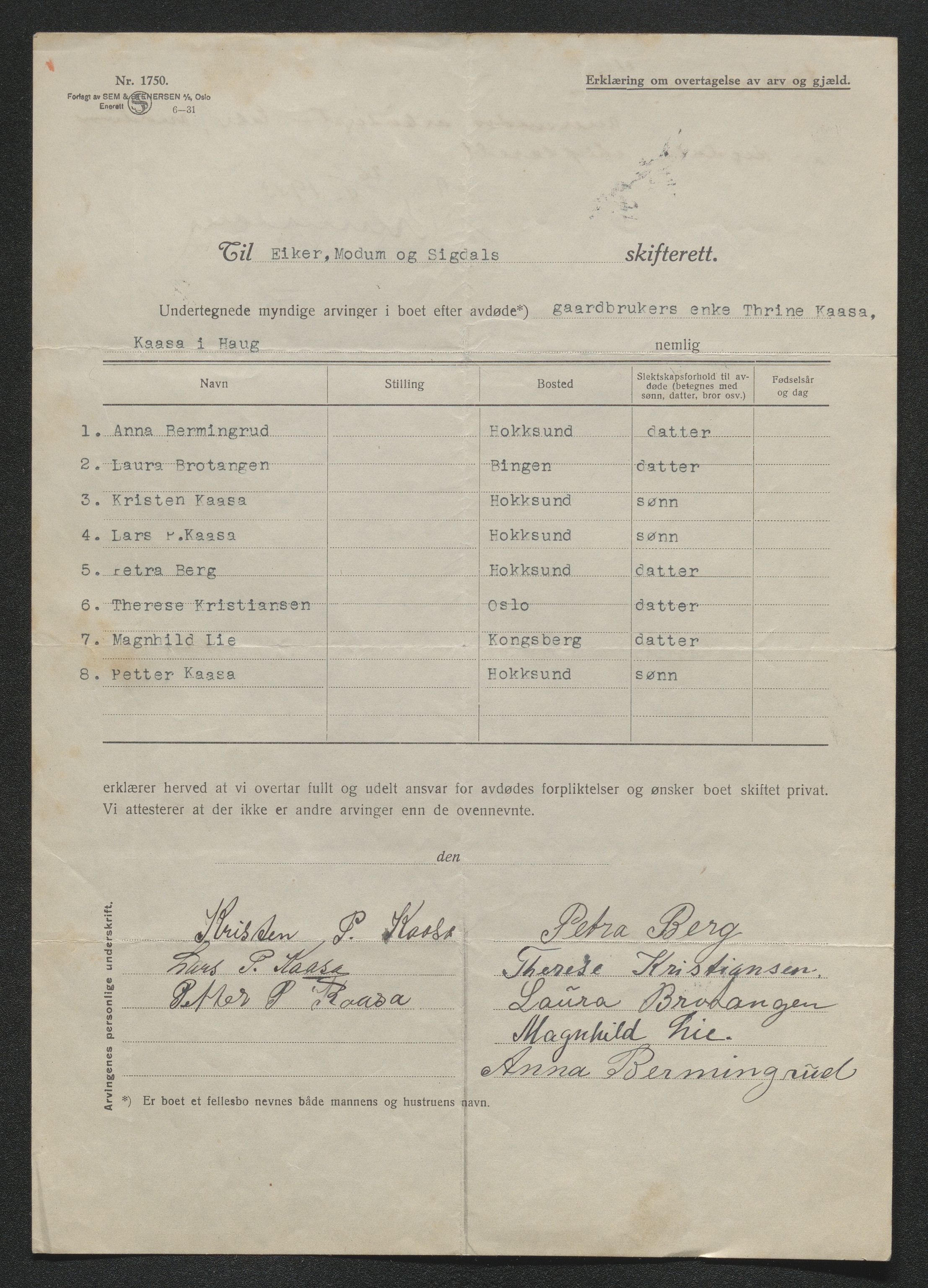 Eiker, Modum og Sigdal sorenskriveri, AV/SAKO-A-123/H/Ha/Hab/L0048: Dødsfallsmeldinger, 1933, s. 149