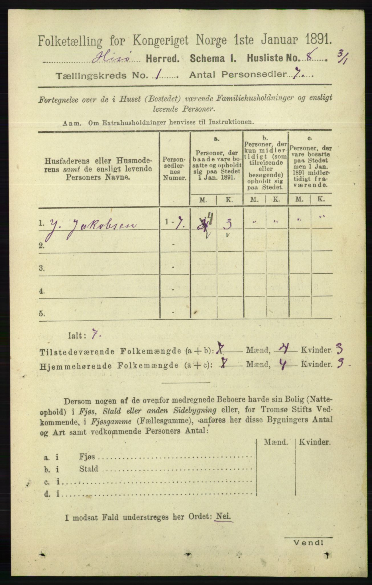 RA, Folketelling 1891 for 0922 Hisøy herred, 1891, s. 26