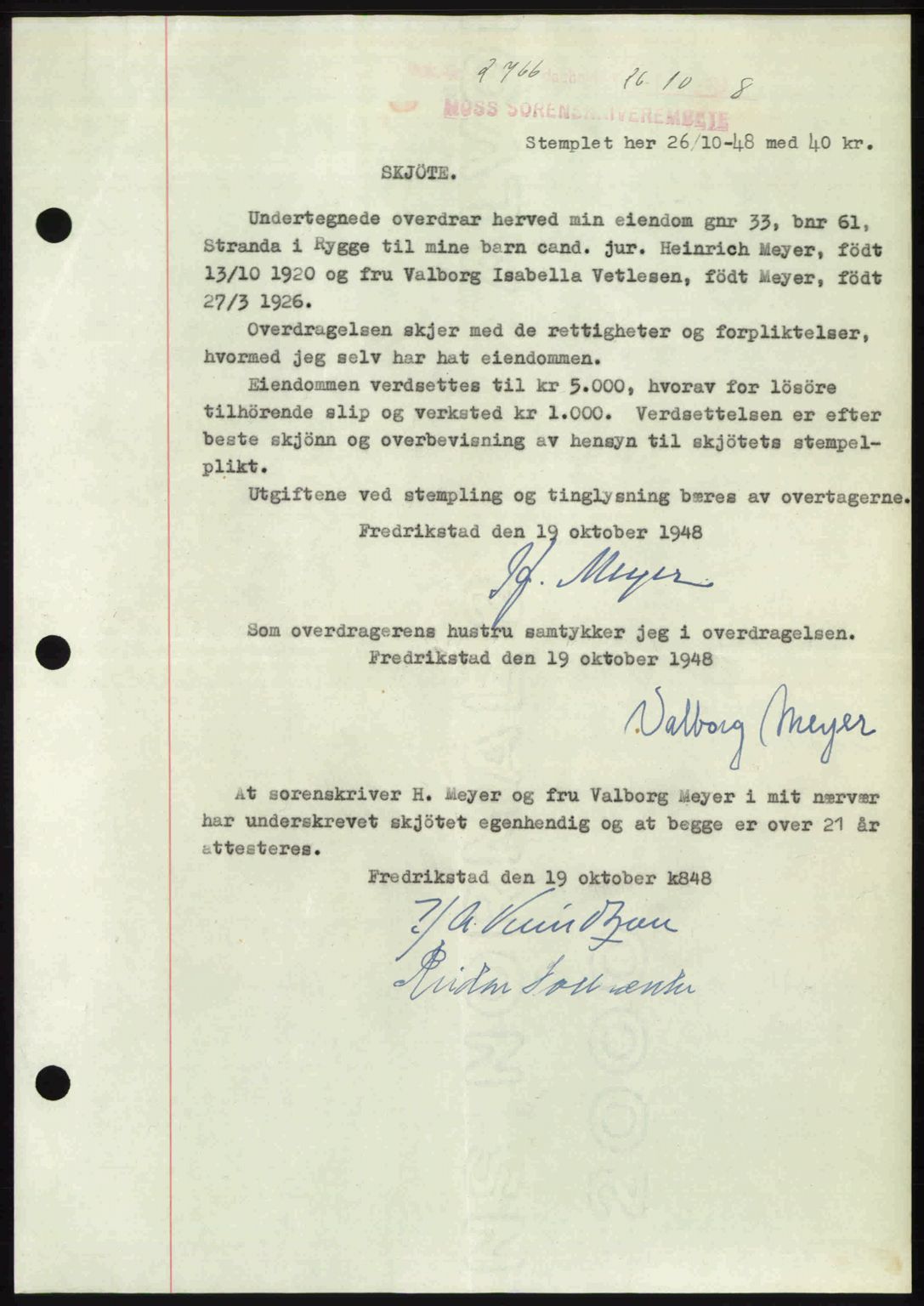 Moss sorenskriveri, SAO/A-10168: Pantebok nr. A20, 1948-1948, Dagboknr: 2766/1948