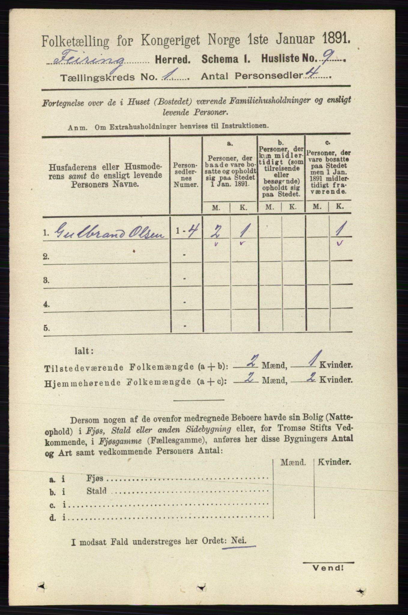 RA, Folketelling 1891 for 0240 Feiring herred, 1891, s. 19
