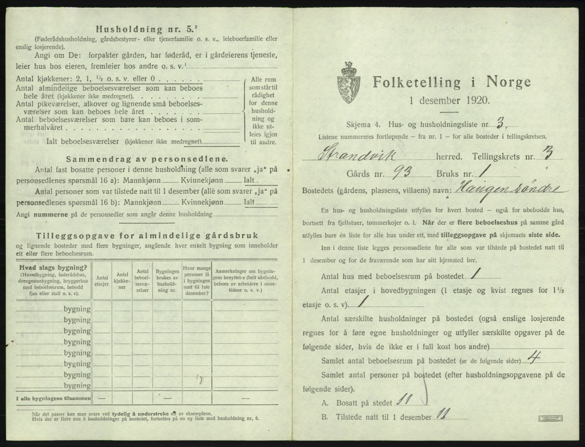 SAB, Folketelling 1920 for 1240 Strandvik herred, 1920, s. 290