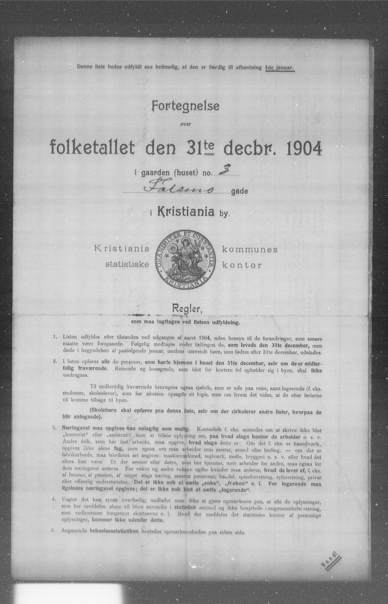 OBA, Kommunal folketelling 31.12.1904 for Kristiania kjøpstad, 1904, s. 4805