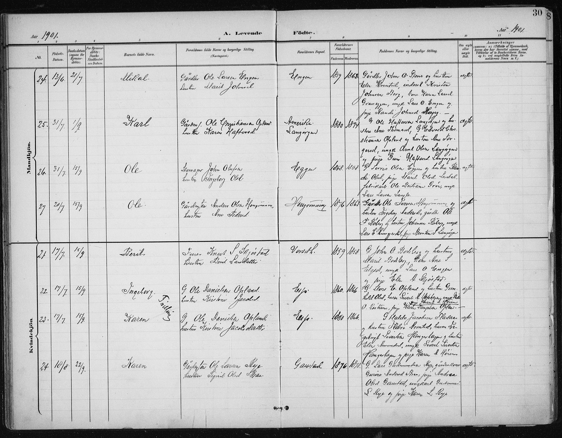 Ministerialprotokoller, klokkerbøker og fødselsregistre - Sør-Trøndelag, AV/SAT-A-1456/612/L0380: Ministerialbok nr. 612A12, 1898-1907, s. 30