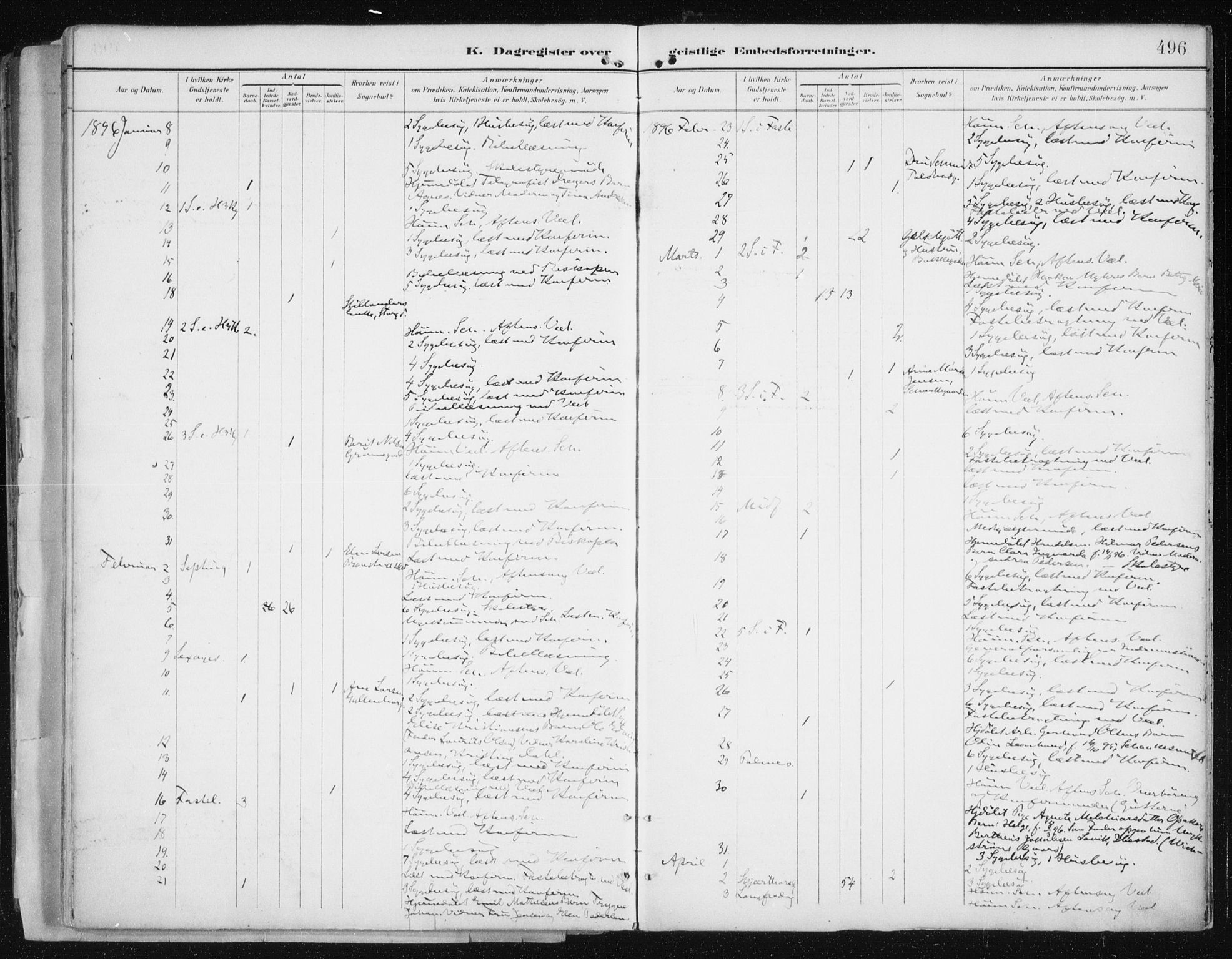 Tromsø sokneprestkontor/stiftsprosti/domprosti, AV/SATØ-S-1343/G/Ga/L0015kirke: Ministerialbok nr. 15, 1889-1899, s. 496