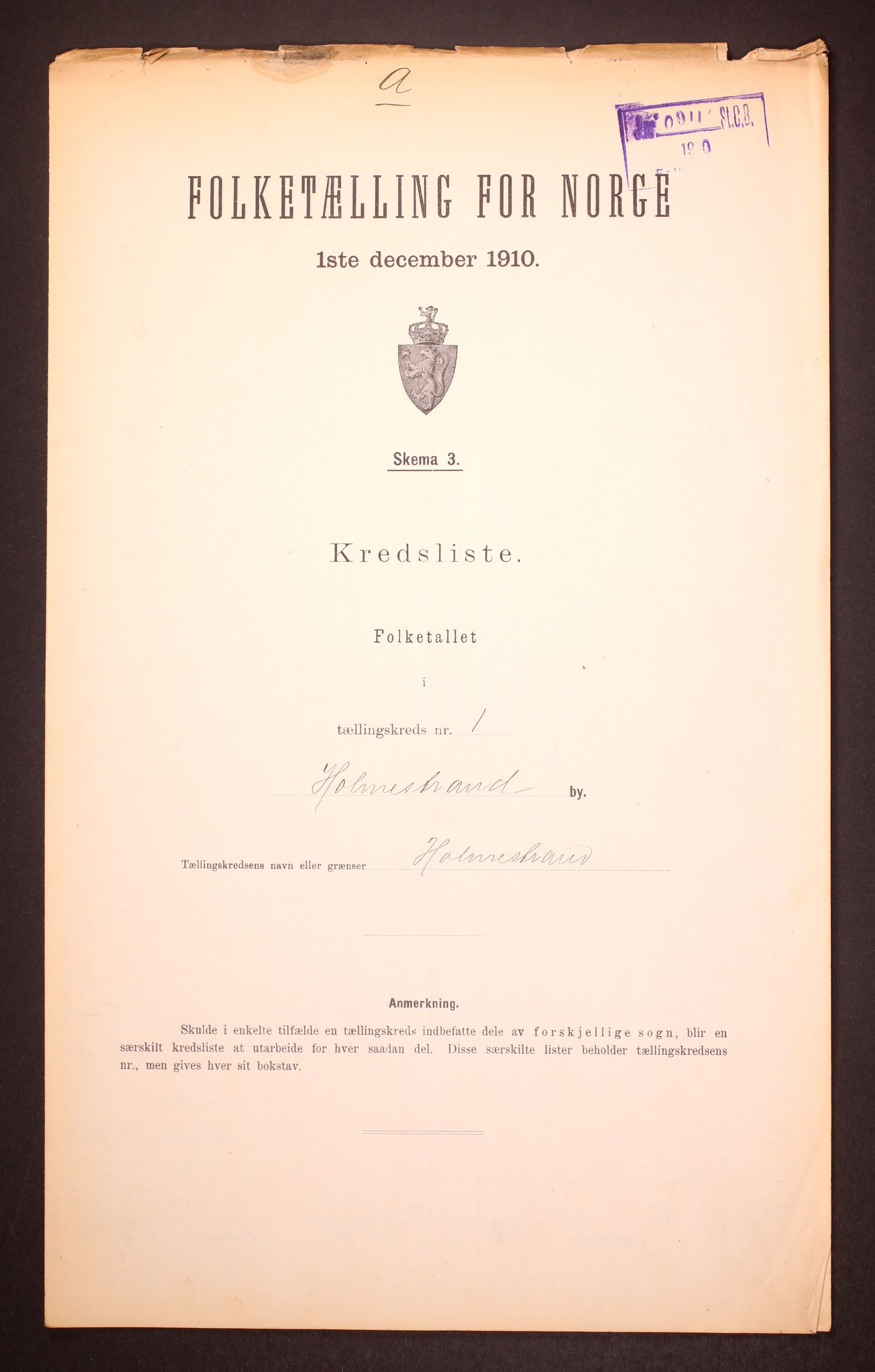 RA, Folketelling 1910 for 0702 Holmestrand kjøpstad, 1910, s. 3