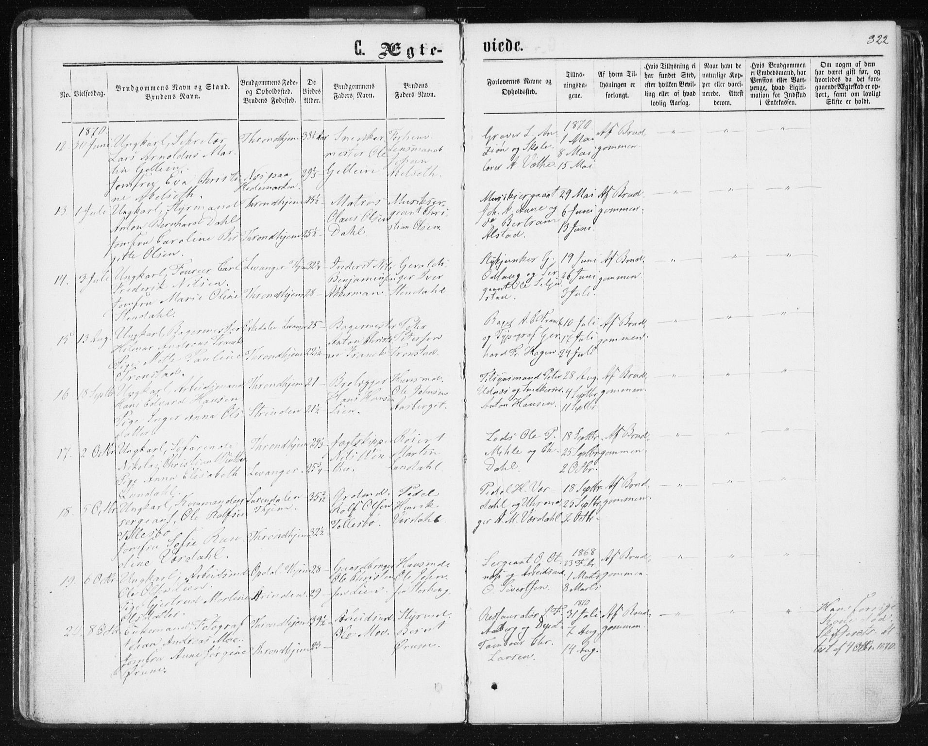 Ministerialprotokoller, klokkerbøker og fødselsregistre - Sør-Trøndelag, SAT/A-1456/601/L0055: Ministerialbok nr. 601A23, 1866-1877, s. 322