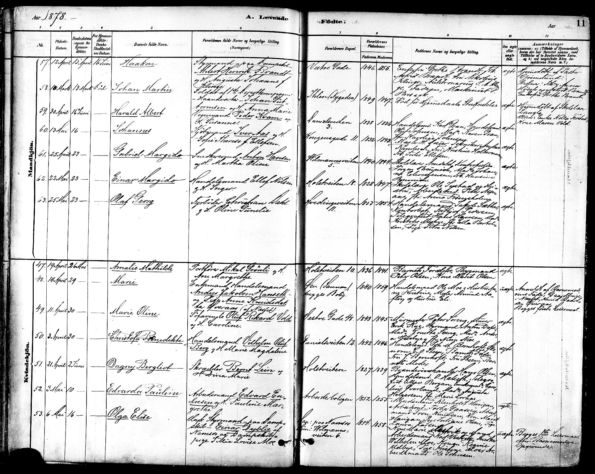 Ministerialprotokoller, klokkerbøker og fødselsregistre - Sør-Trøndelag, SAT/A-1456/601/L0057: Ministerialbok nr. 601A25, 1877-1891, s. 11