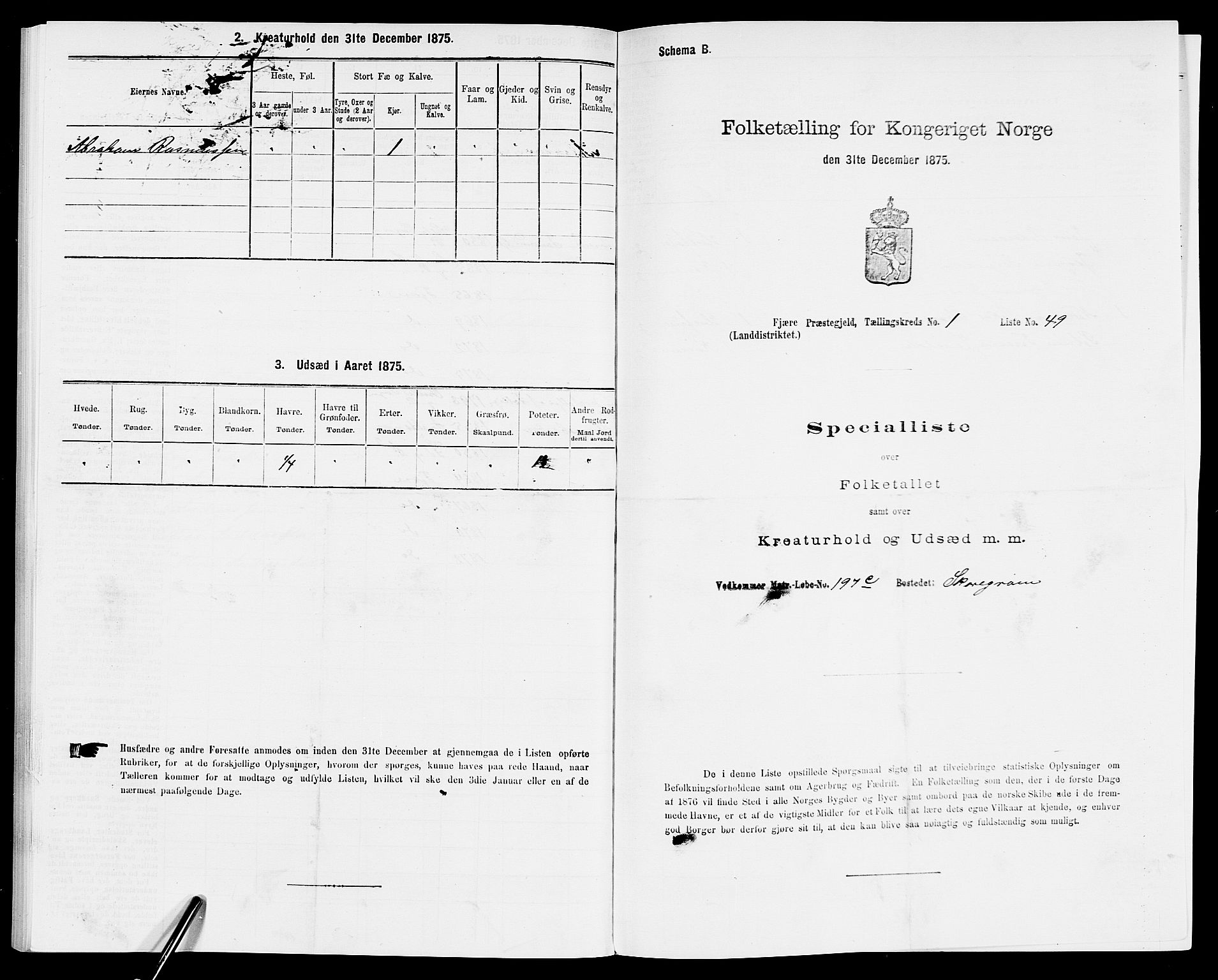 SAK, Folketelling 1875 for 0923L Fjære prestegjeld, Fjære sokn, 1875, s. 165