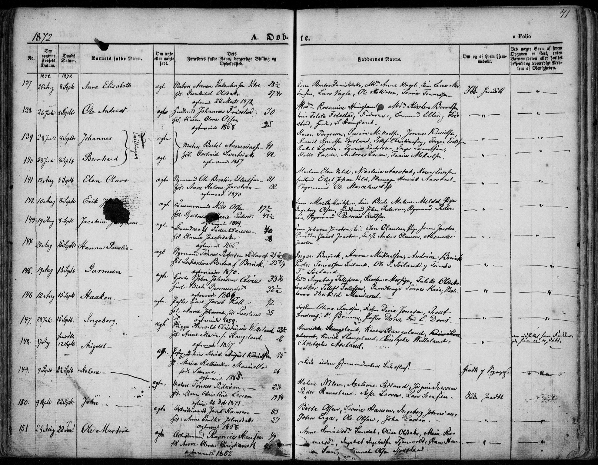 Domkirken sokneprestkontor, AV/SAST-A-101812/001/30/30BA/L0022: Ministerialbok nr. A 21, 1868-1877, s. 71