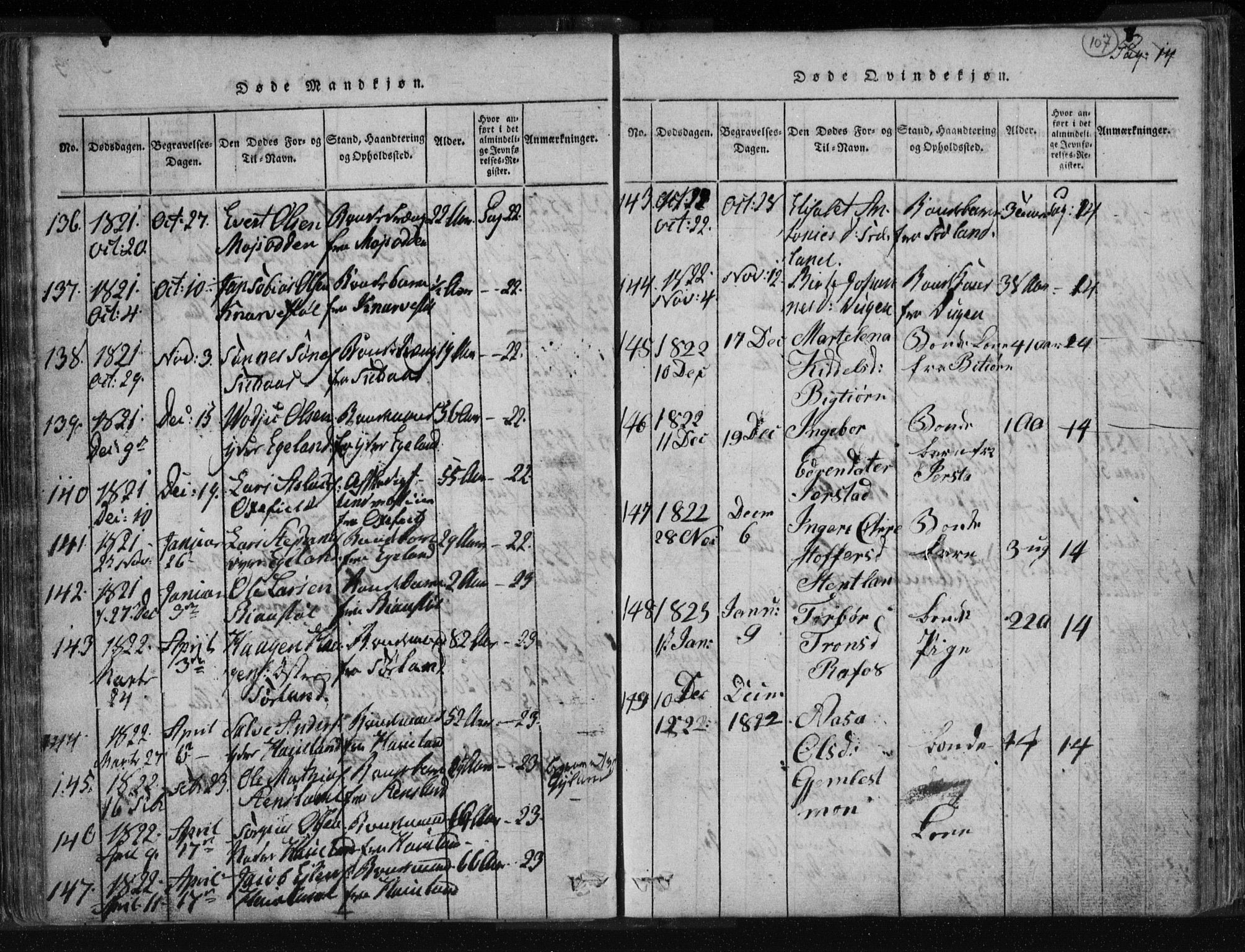 Kvinesdal sokneprestkontor, SAK/1111-0026/F/Fa/Fab/L0003: Ministerialbok nr. A 3, 1815-1829, s. 107