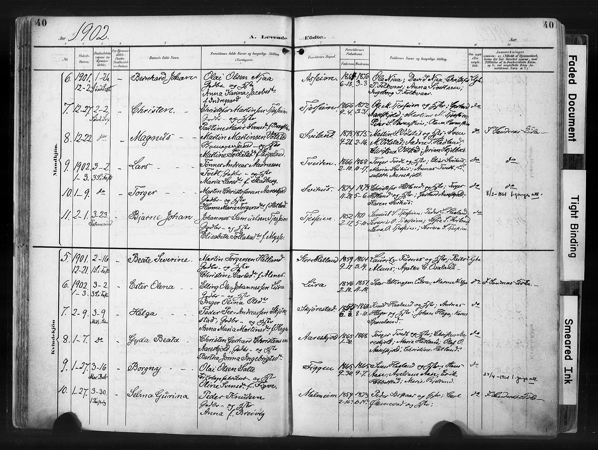 Høyland sokneprestkontor, AV/SAST-A-101799/001/30BA/L0015: Ministerialbok nr. A 14, 1899-1911, s. 40
