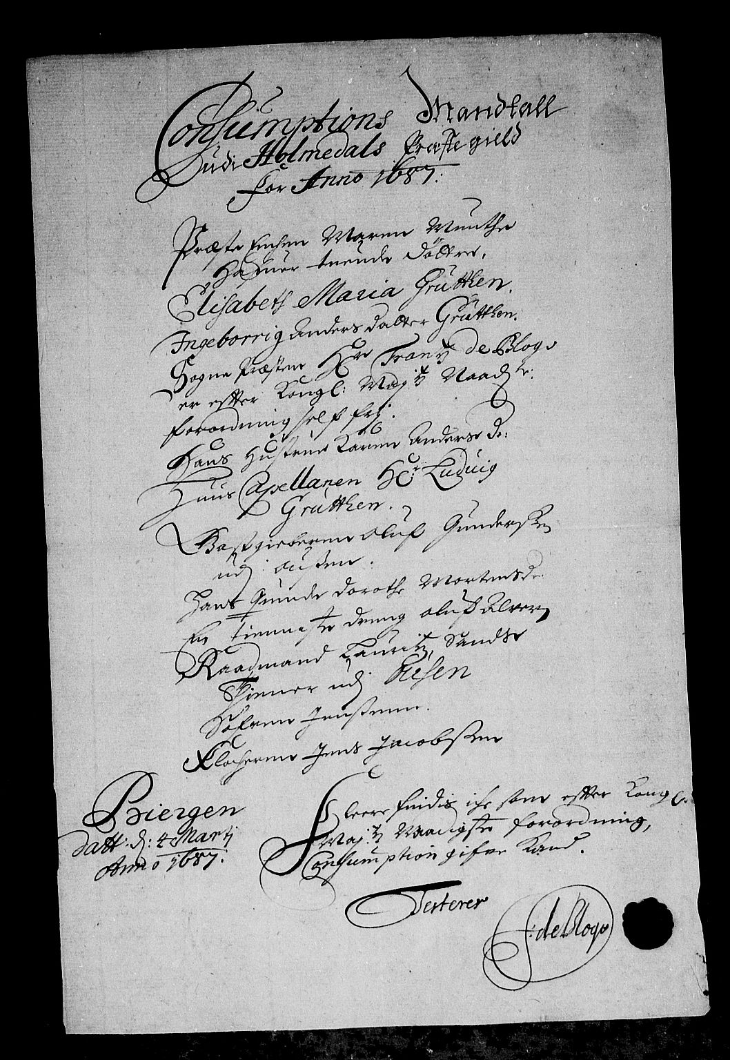 Rentekammeret inntil 1814, Reviderte regnskaper, Stiftamtstueregnskaper, Bergen stiftamt, AV/RA-EA-6043/R/Rc/L0084: Bergen stiftamt, 1687