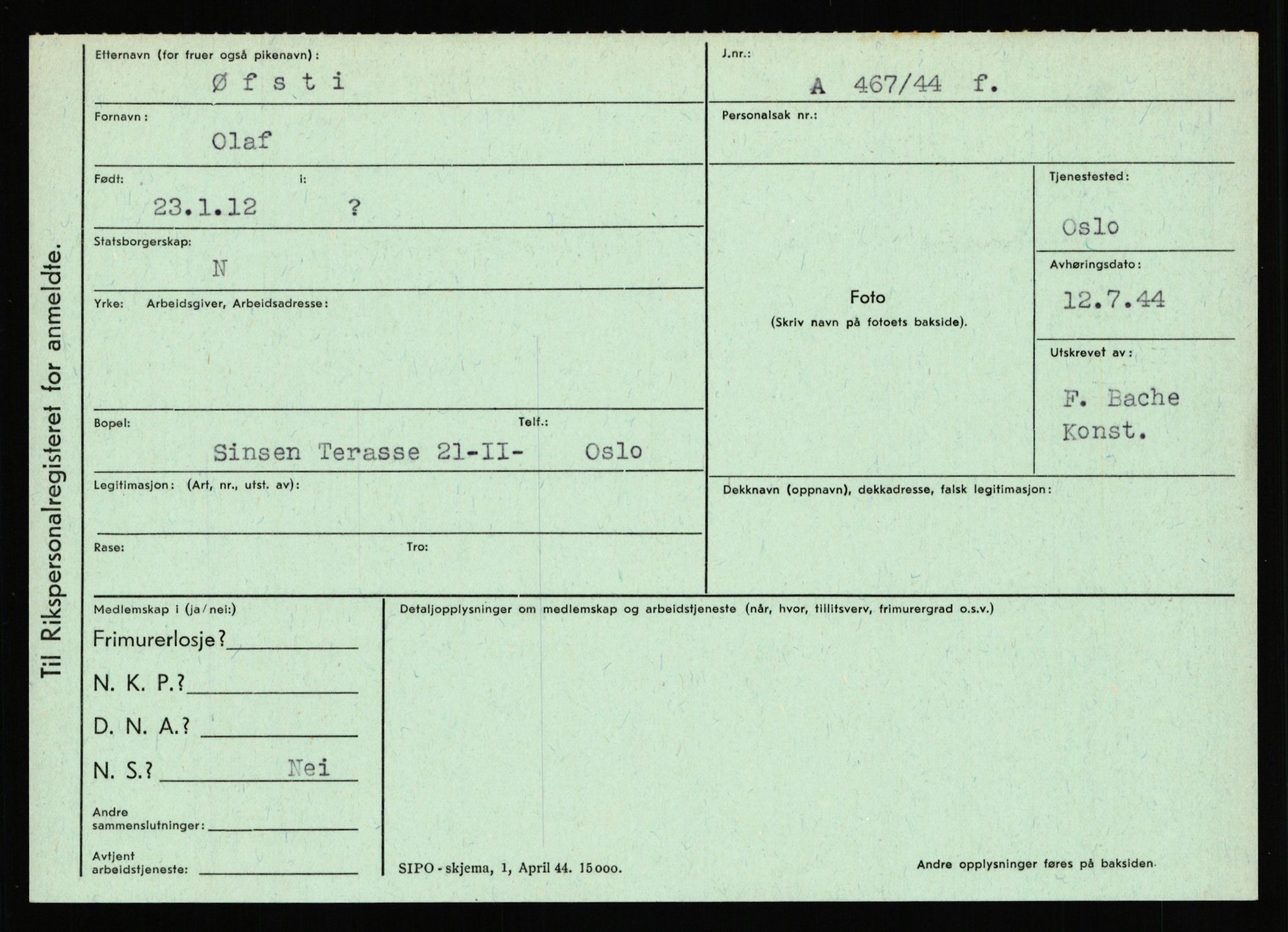 Statspolitiet - Hovedkontoret / Osloavdelingen, AV/RA-S-1329/C/Ca/L0016: Uberg - Øystese, 1943-1945, s. 3479