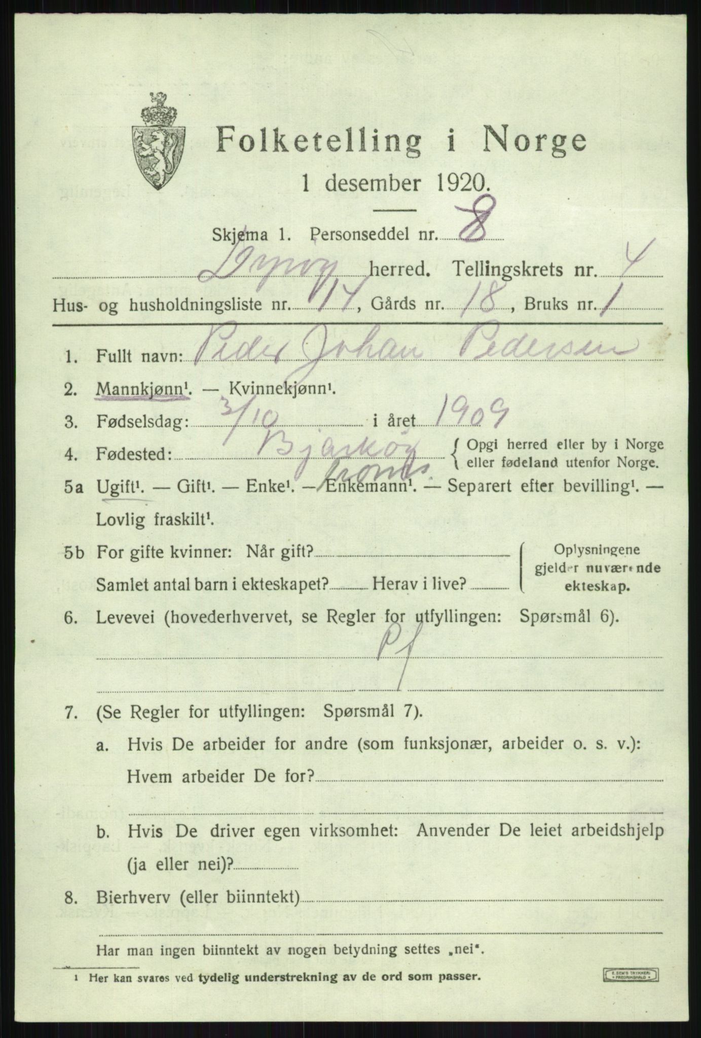 SATØ, Folketelling 1920 for 1926 Dyrøy herred, 1920, s. 2347