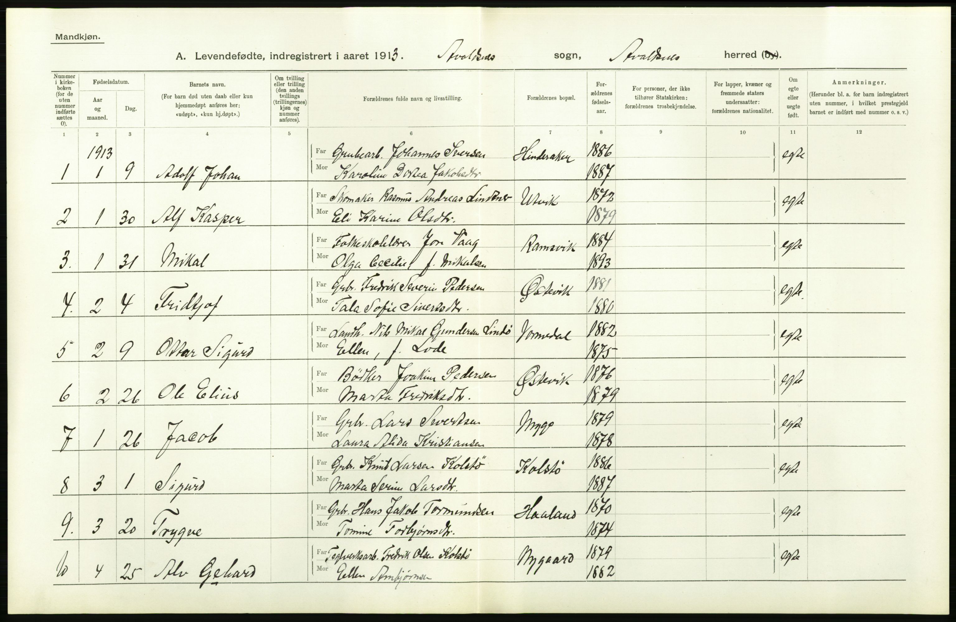 Statistisk sentralbyrå, Sosiodemografiske emner, Befolkning, AV/RA-S-2228/D/Df/Dfb/Dfbc/L0025: Stavanger amt: Levendefødte menn og kvinner. Bygder., 1913, s. 128