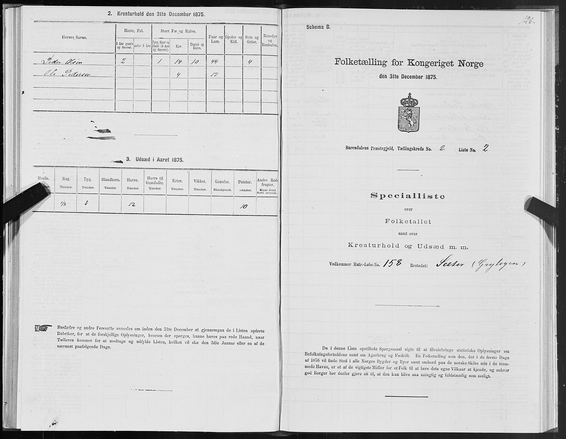 SAT, Folketelling 1875 for 1566P Surnadal prestegjeld, 1875, s. 1126